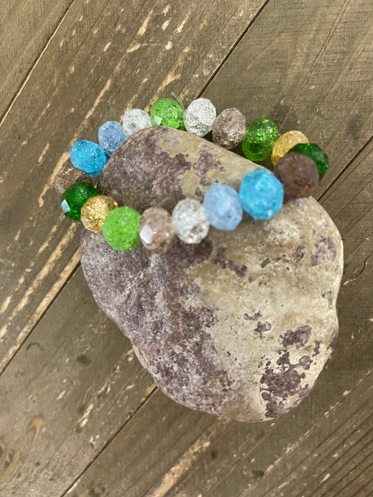 Multi-Color Faceted Ice Crackle beaded Stretch braceletPink tiful of LOVE