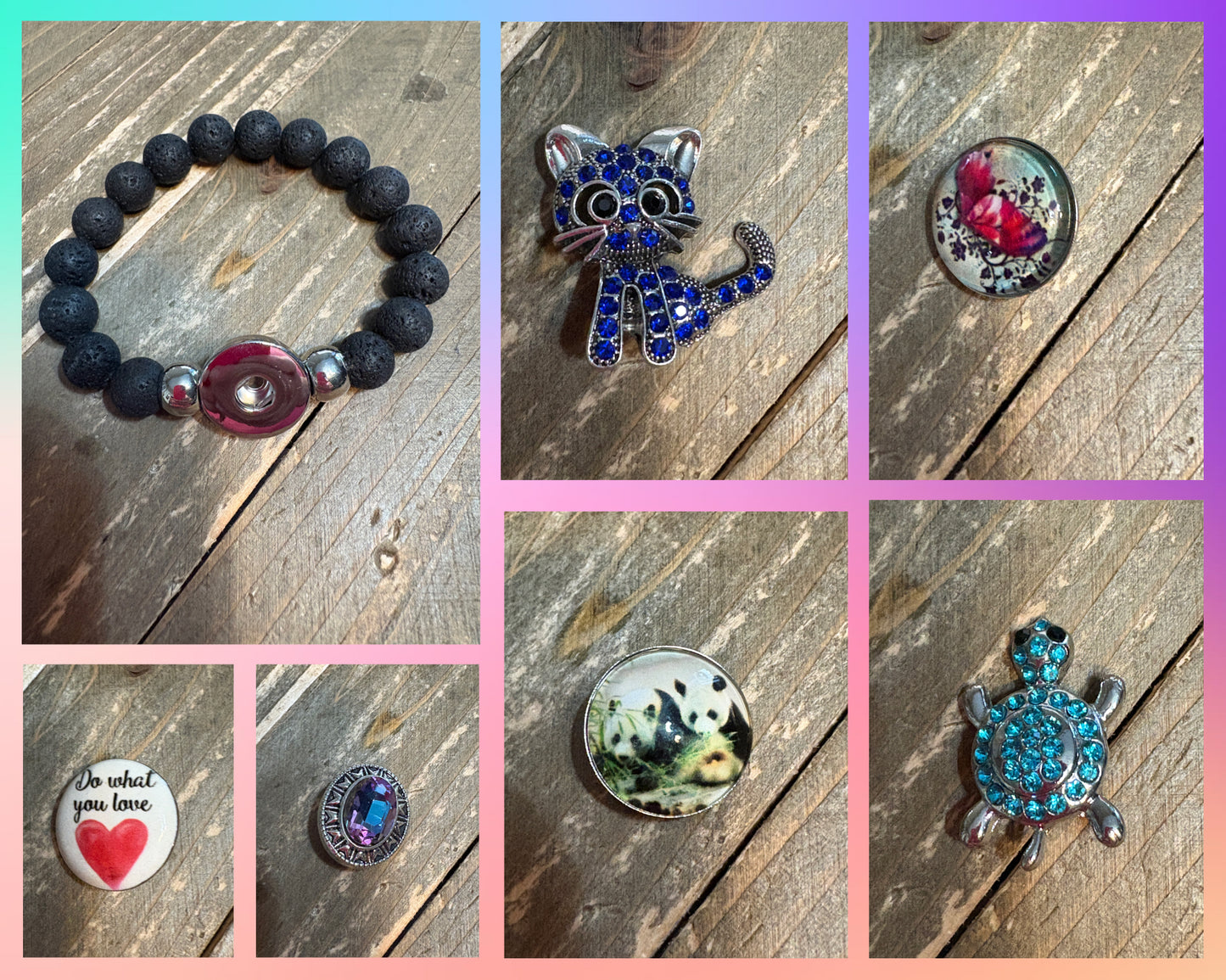 ✨ Lava Bead Snap Bracelet with 6 Snap Charms Bundle