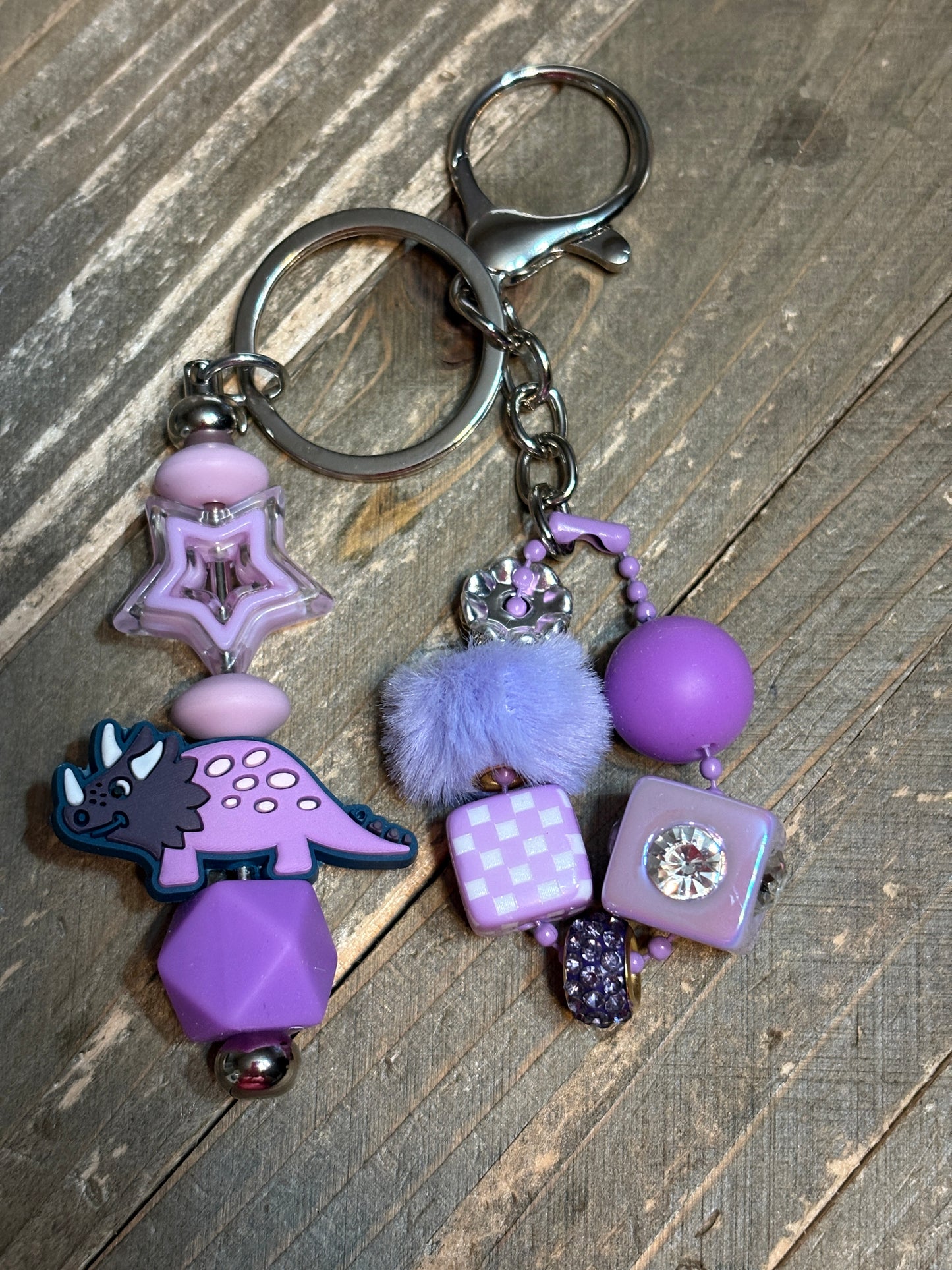 🦕 Paleo Purple Dino & Charm Keychain
