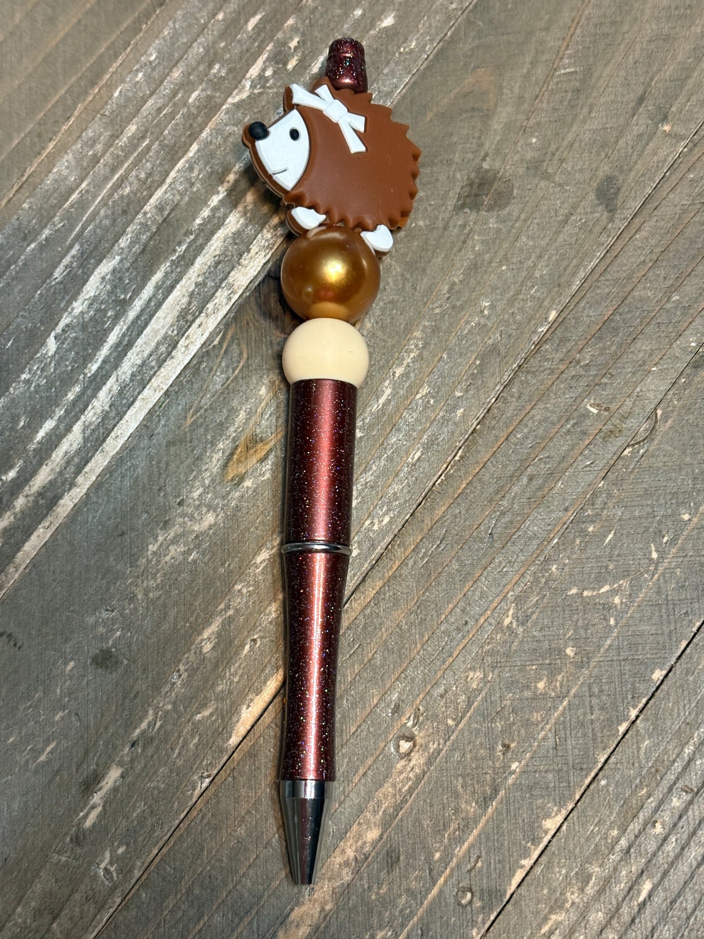 🦔 Hedgehog & Autumn Sparkle Beaded Pen