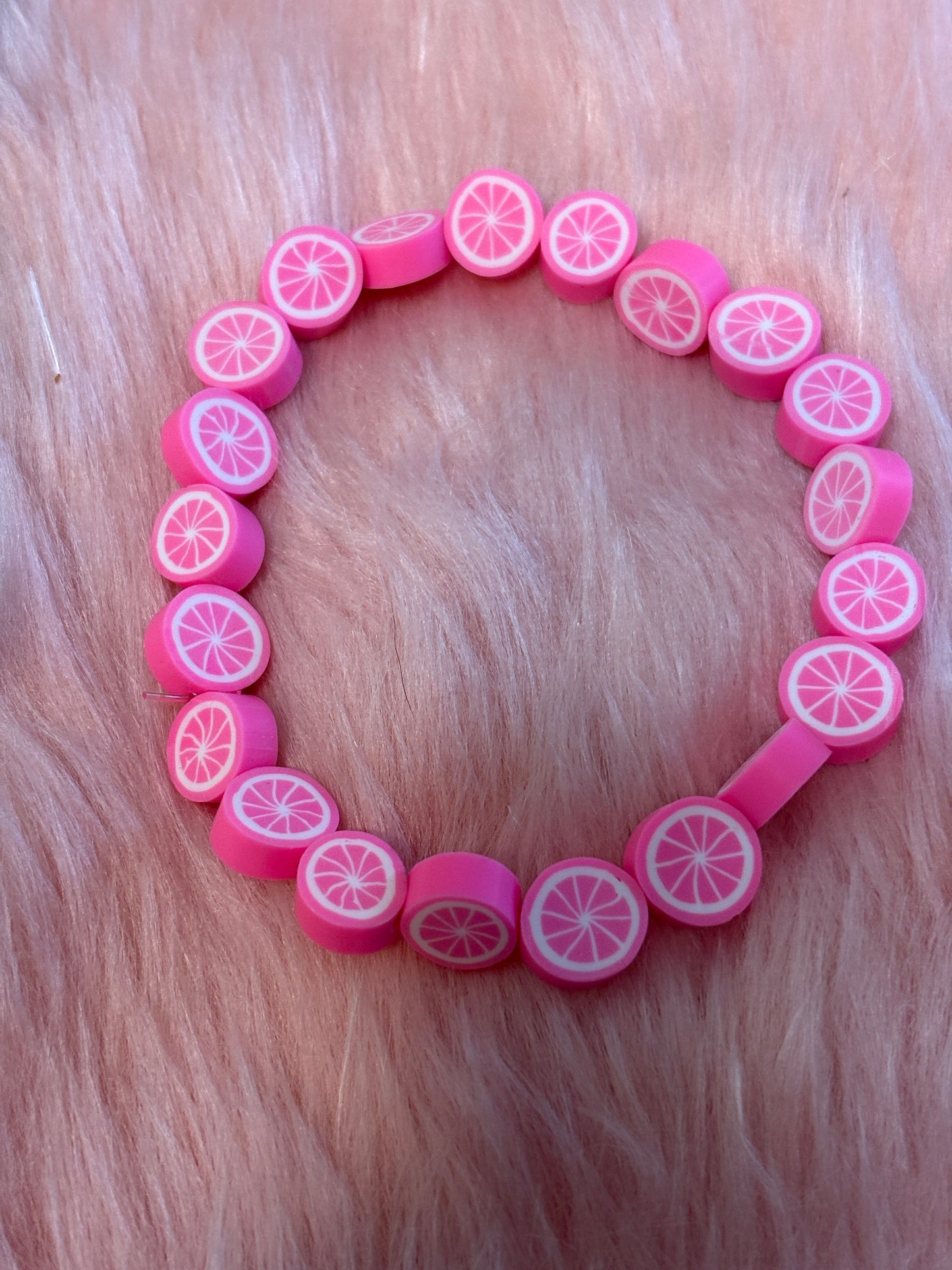 Pink Lemon Polymer Clay beaded Stretch Bracelet
