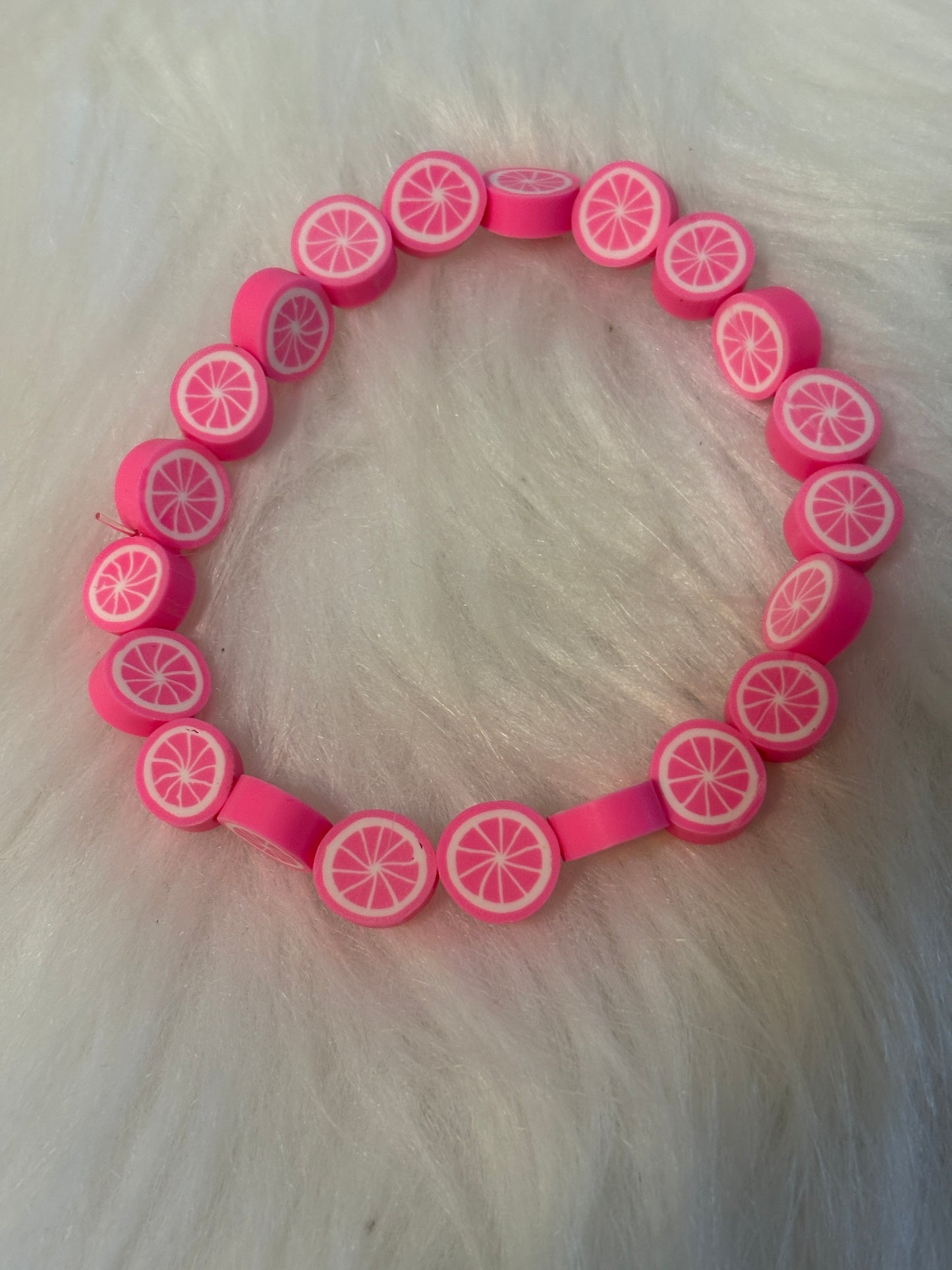 Pink Lemon Polymer Clay beaded Stretch Bracelet