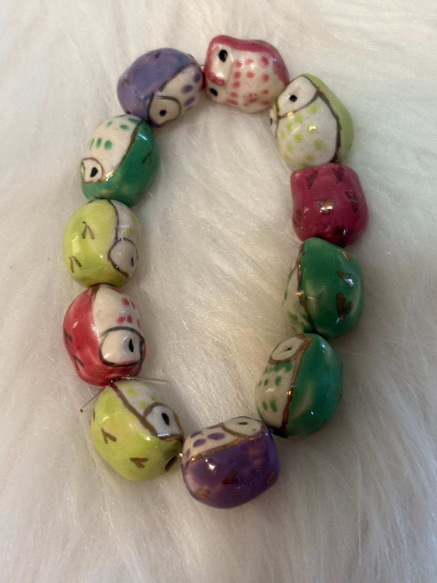 🦉 Multicolour Ceramic Owl Beaded Stretch Bracelet