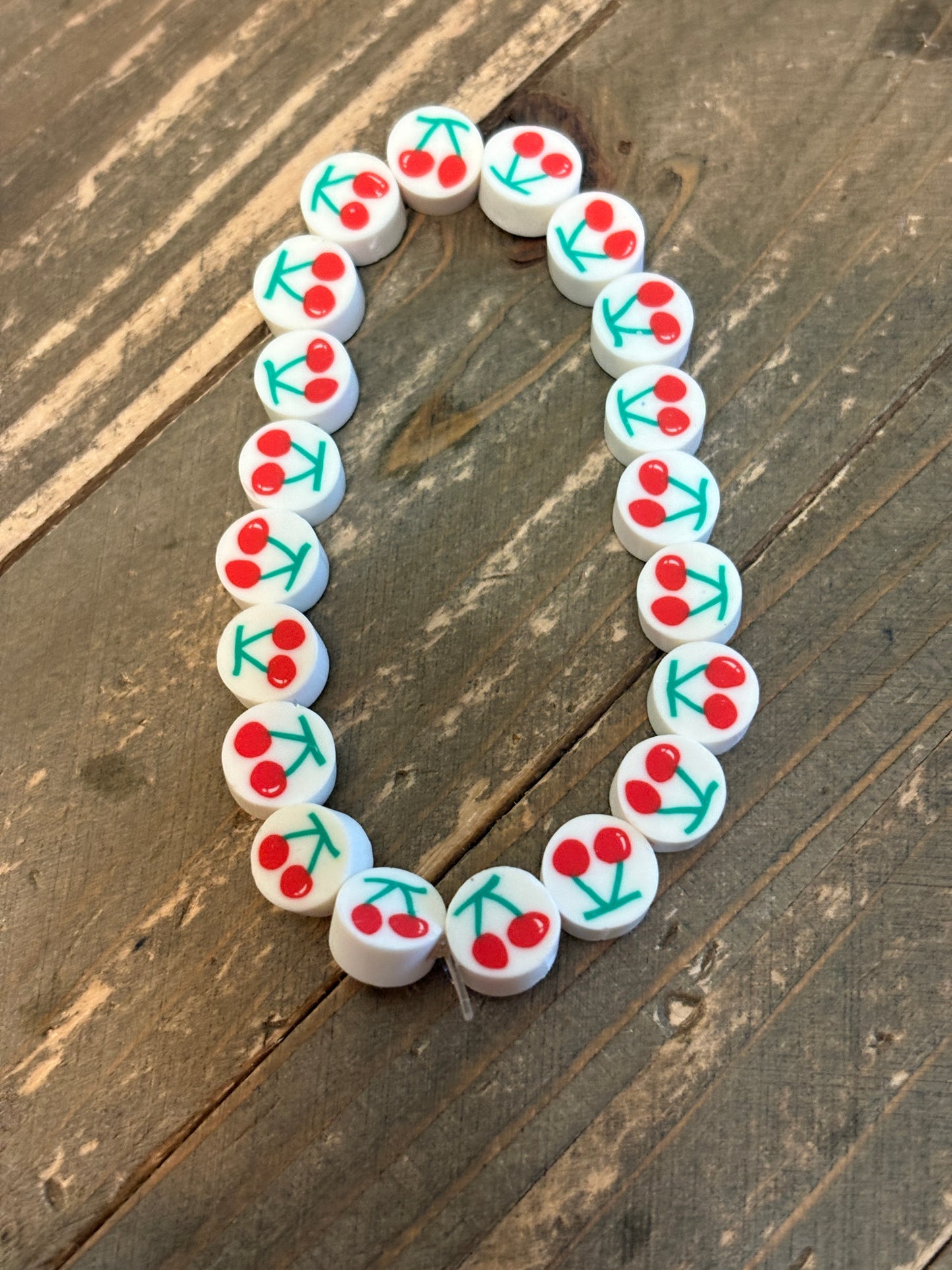 🍒 Cherry Polymer Clay Beaded Stretch Bracelet