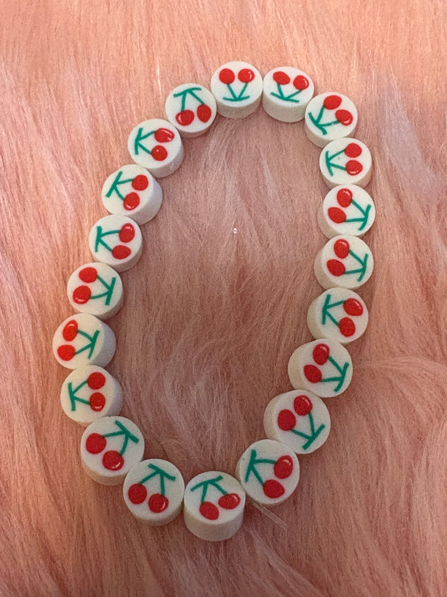 🍒 Cherry Polymer Clay Beaded Stretch Bracelet