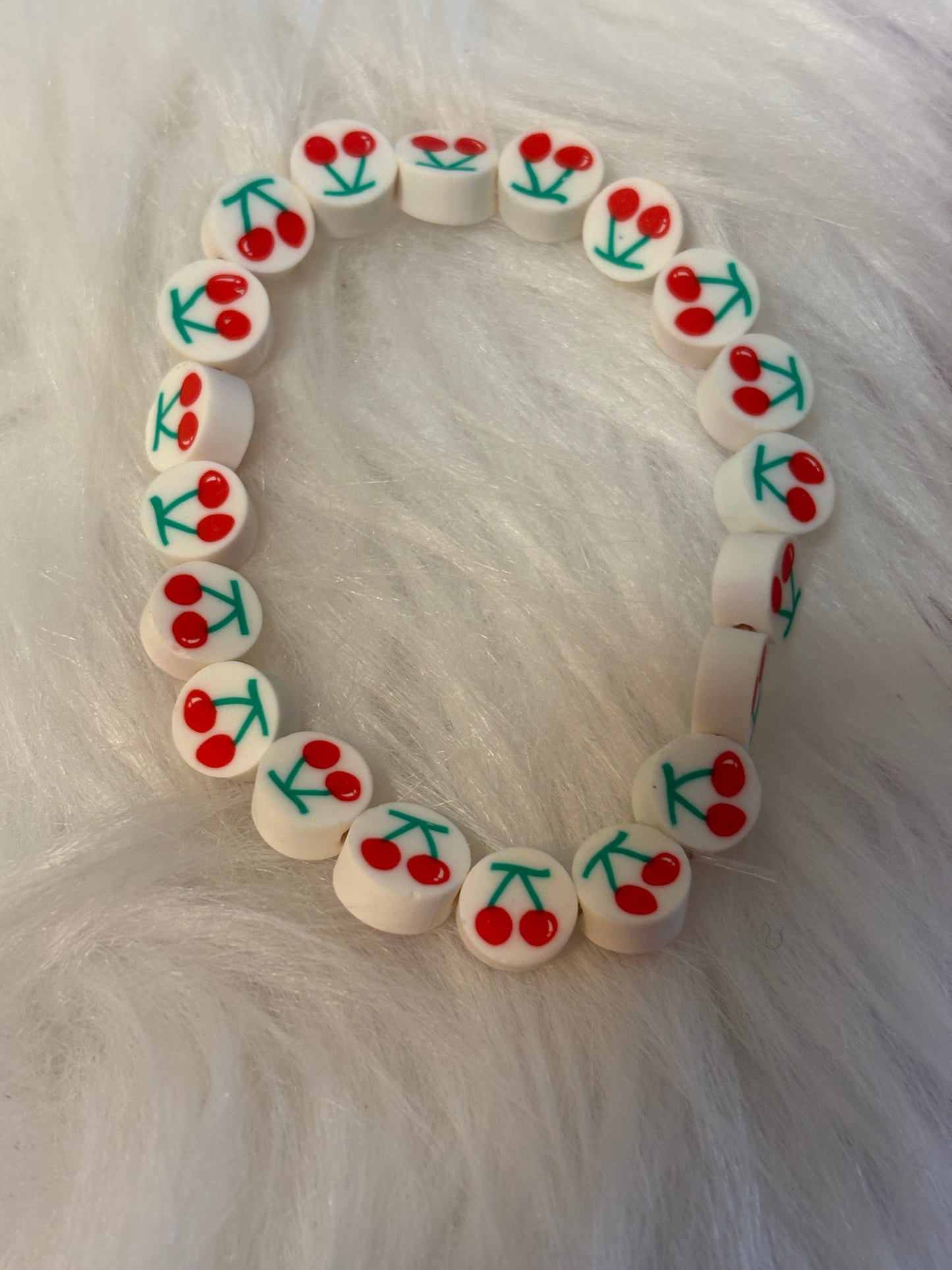 🍒 Cherry Polymer Clay Beaded Stretch Bracelet
