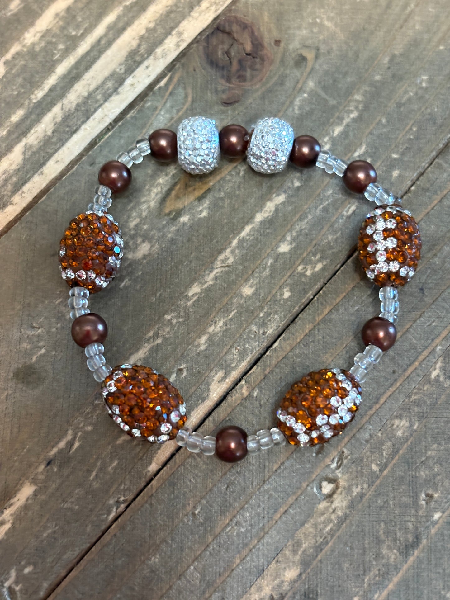 🏈✨ Rhinestone Football Beaded Stretch Bracelet