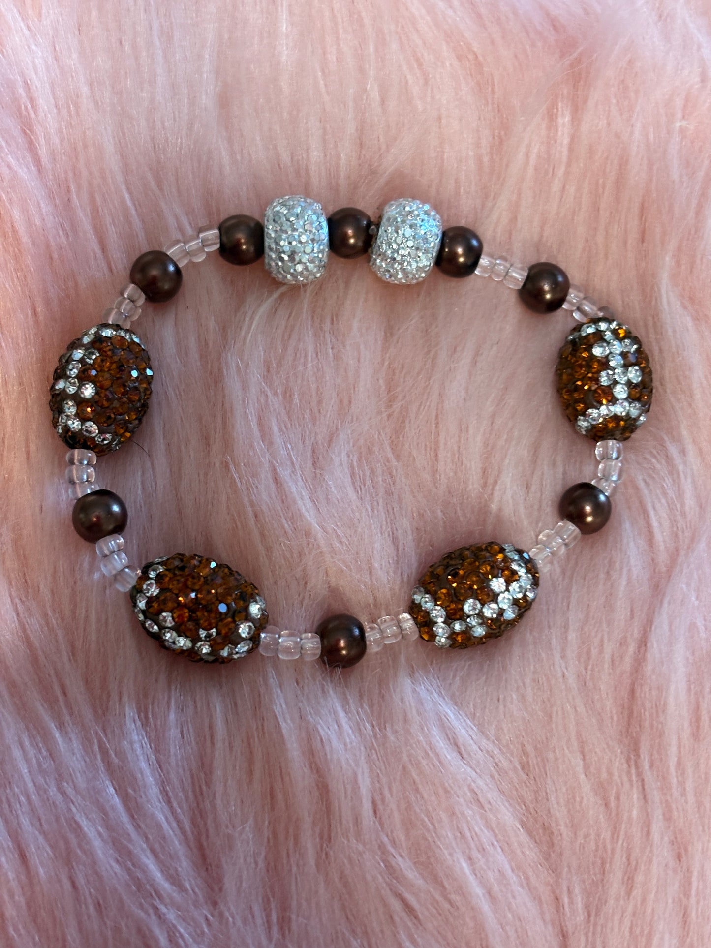 🏈✨ Rhinestone Football Beaded Stretch Bracelet