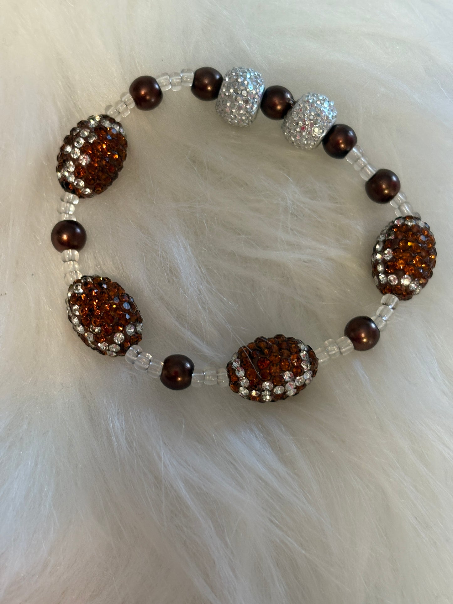 🏈✨ Rhinestone Football Beaded Stretch Bracelet