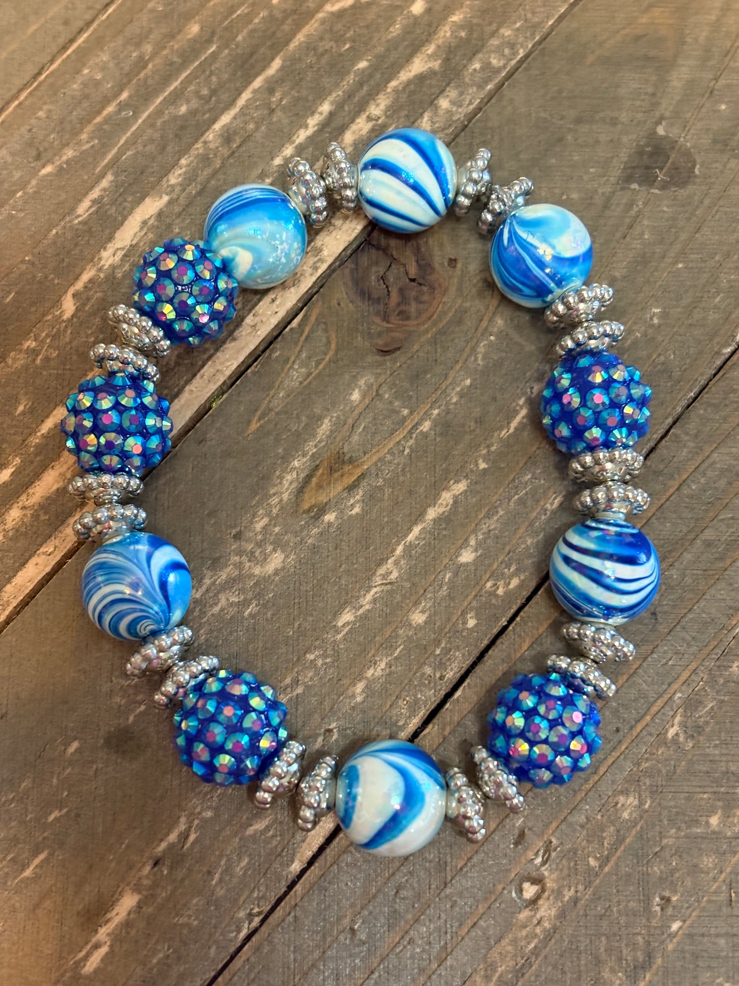 Blue Acrylic Shambala Beaded Stretch Bracelet