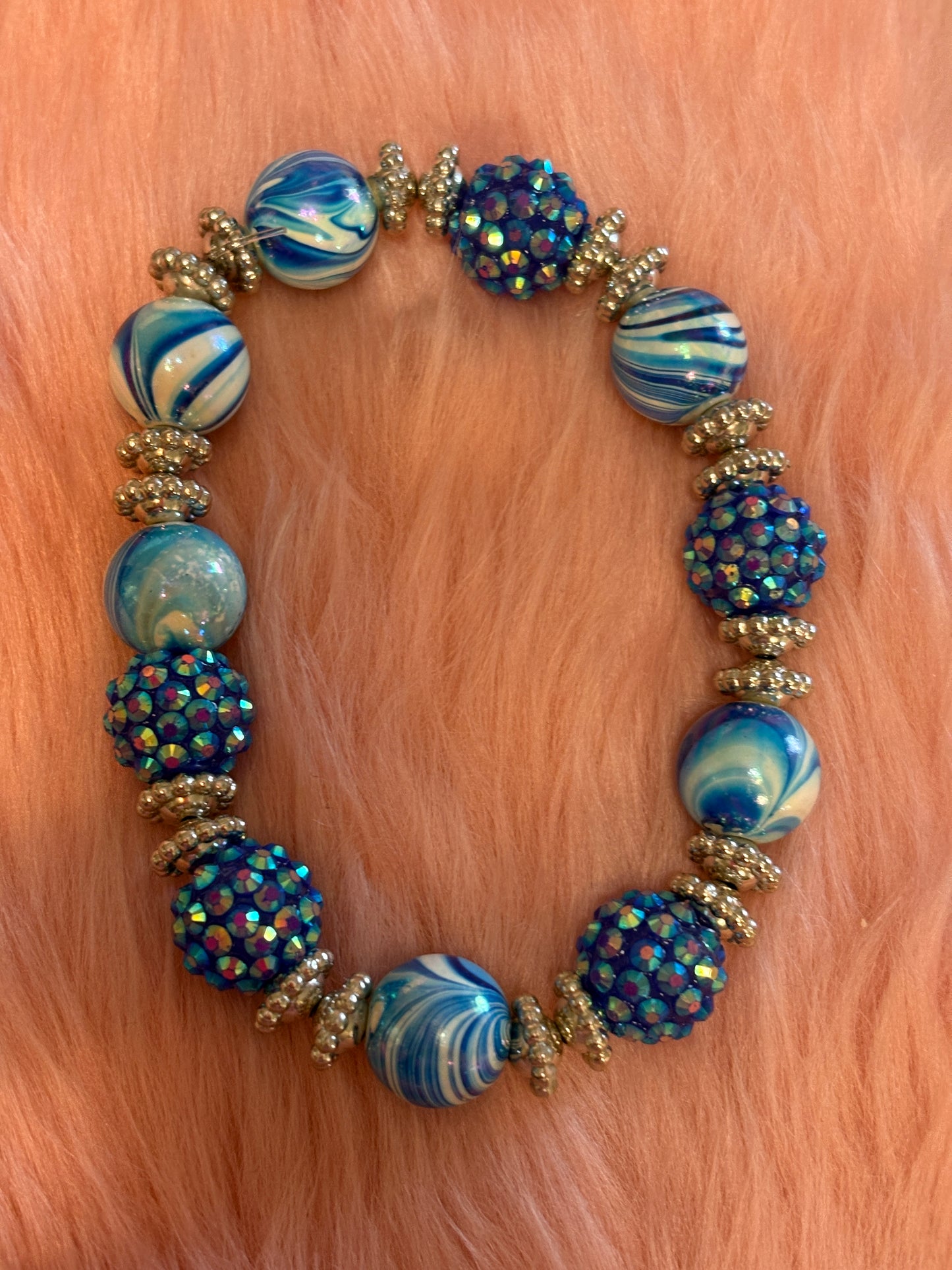 Blue Acrylic Shambala Beaded Stretch Bracelet