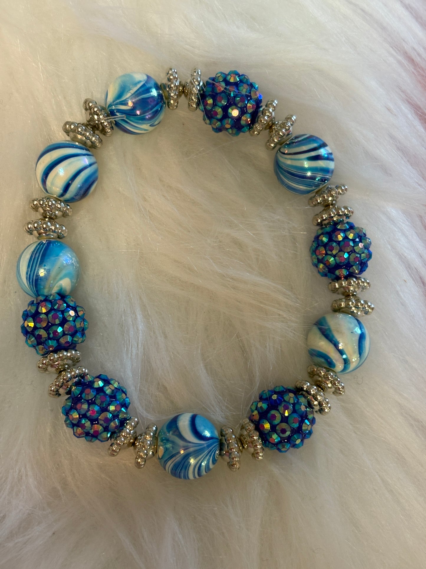 Blue Acrylic Shambala Beaded Stretch Bracelet