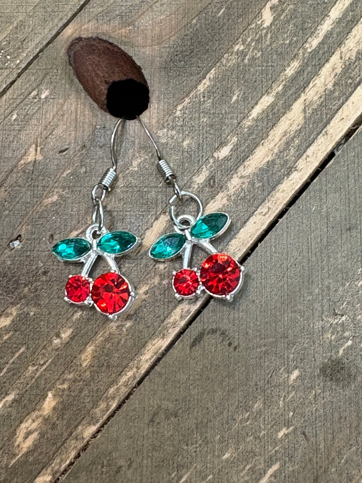 🍒✨ Rhinestone Cherry Charm Wire Earrings ✨🍒