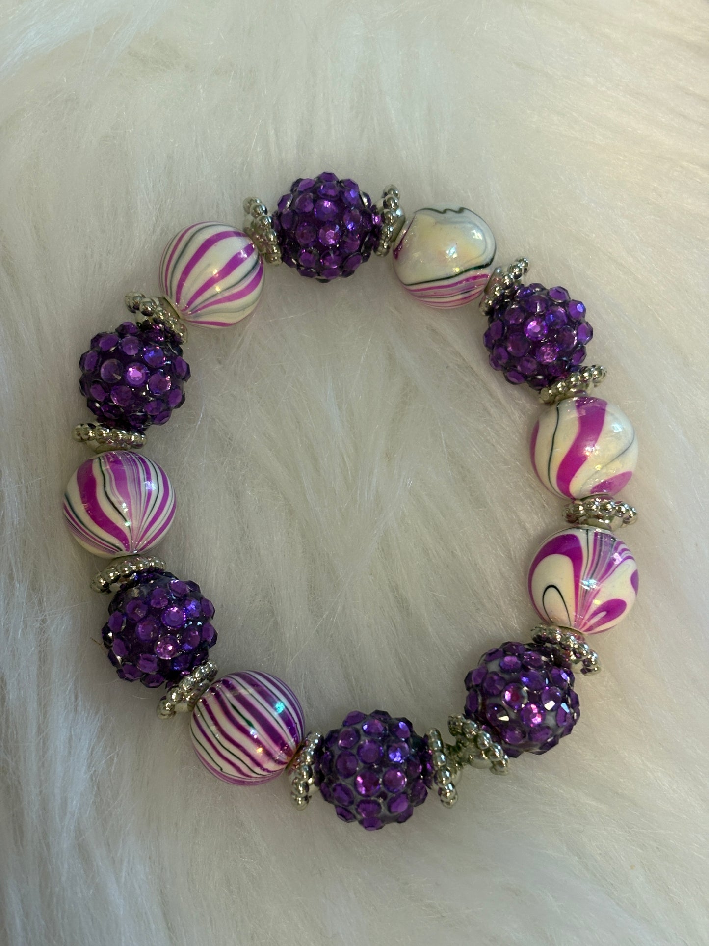 Purple Acrylic Shambala Beaded Stretch Bracelet