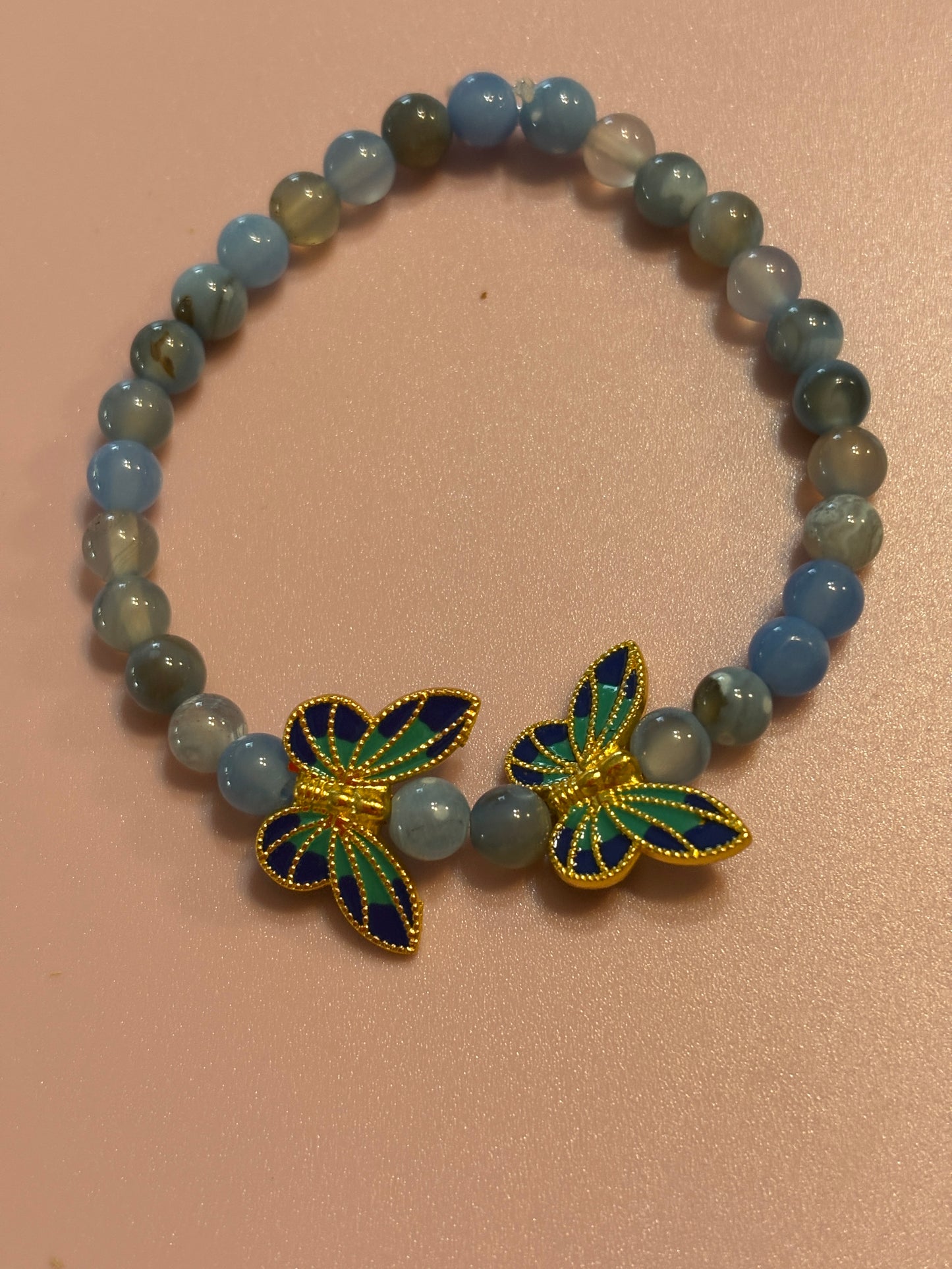 🦋💙 Blue Dyed Agate Butterfly Stretchy Bracelet (6mm Beads, 7" Fit) 💙🦋