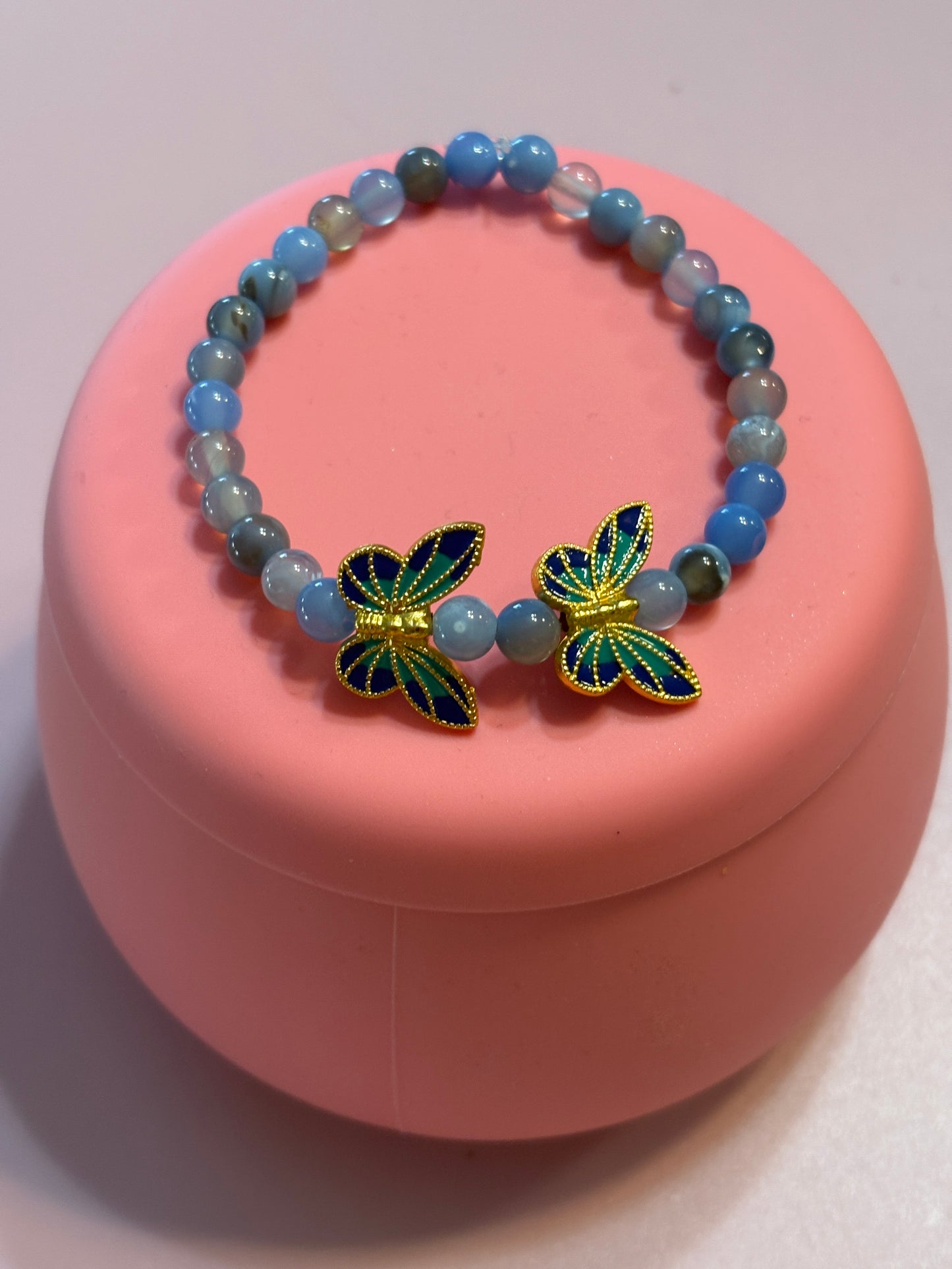 🦋💙 Blue Dyed Agate Butterfly Stretchy Bracelet (6mm Beads, 7" Fit) 💙🦋