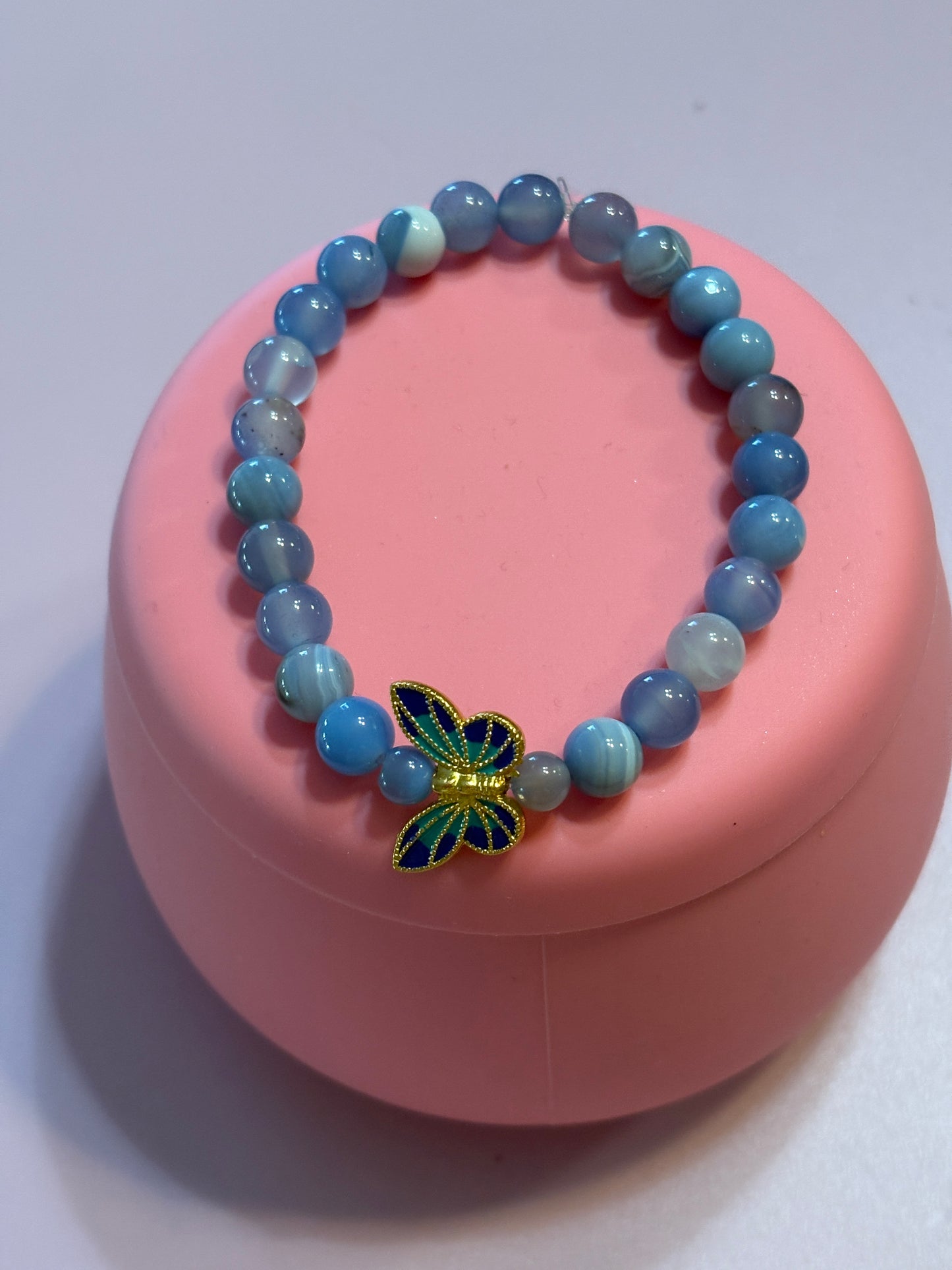 🦋💙 Blue Dyed Agate Butterfly Stretchy Bracelet (8mm Beads, 7.5" Fit) 💙🦋