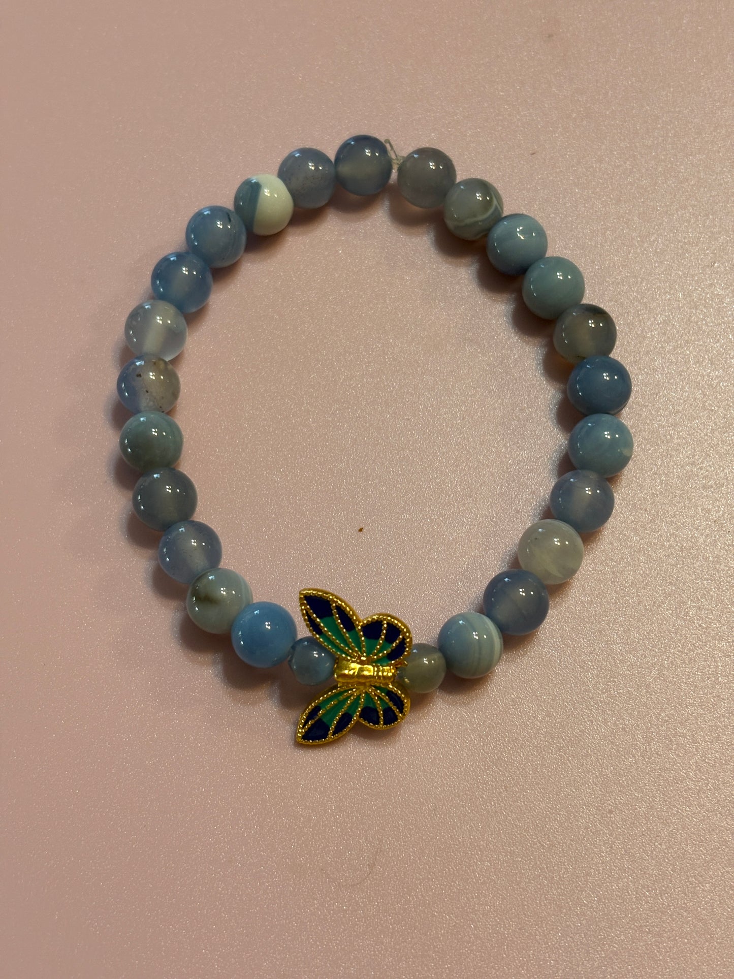 🦋💙 Blue Dyed Agate Butterfly Stretchy Bracelet (8mm Beads, 7.5" Fit) 💙🦋