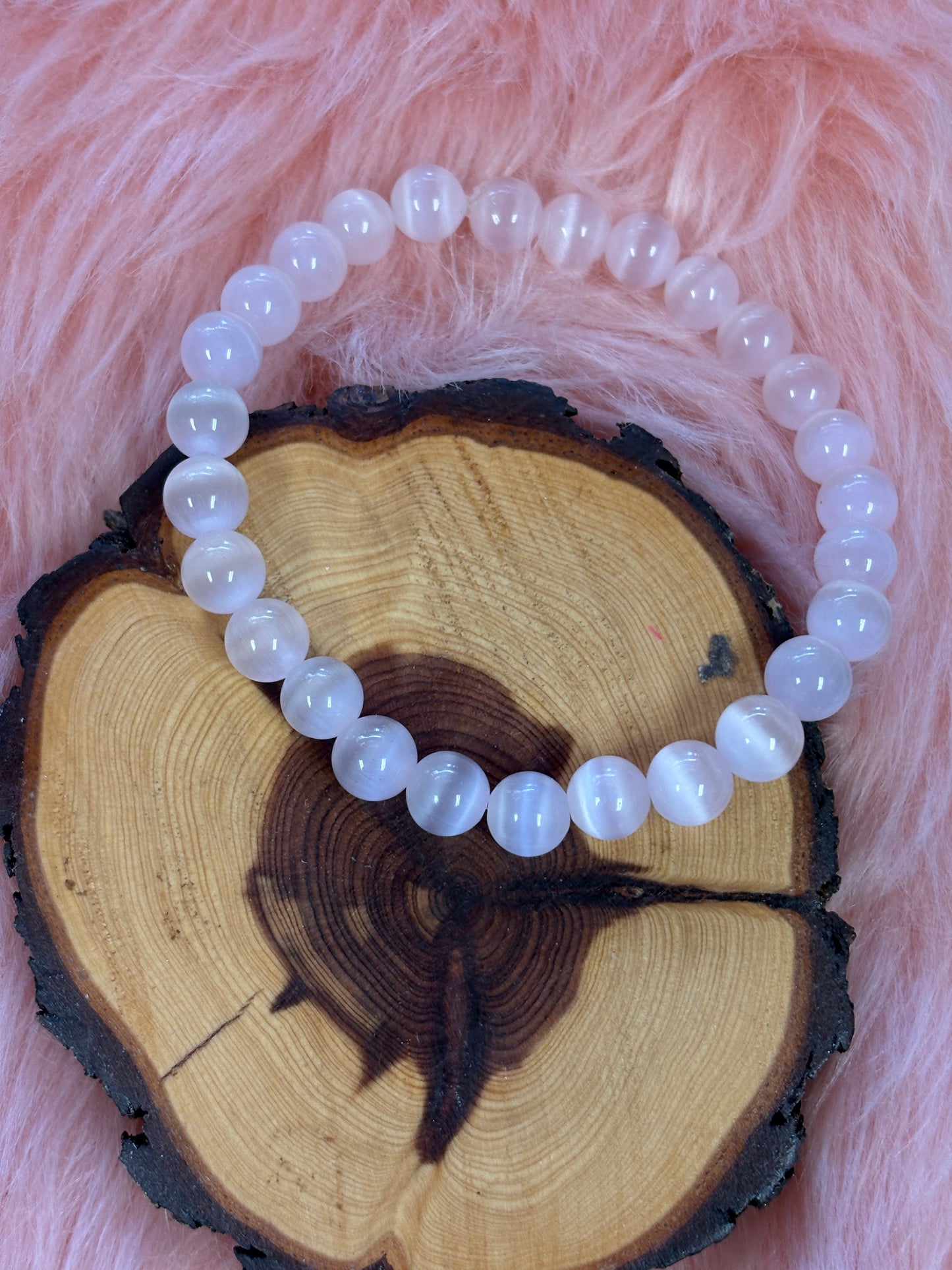 ✨ Pink Cat's Eye Glass Beaded Stretchy Bracelet ✨