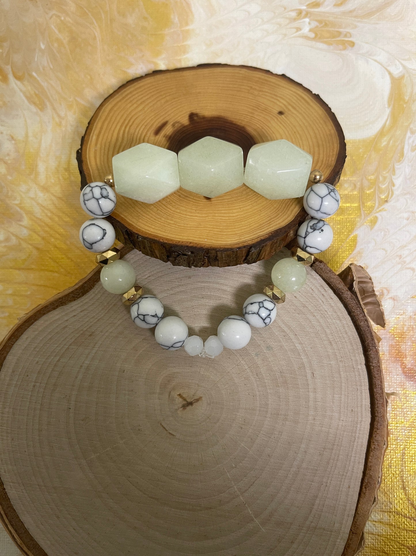 Mint & White Amazonite Stone beaded Stretch braceletPink tiful of LOVE