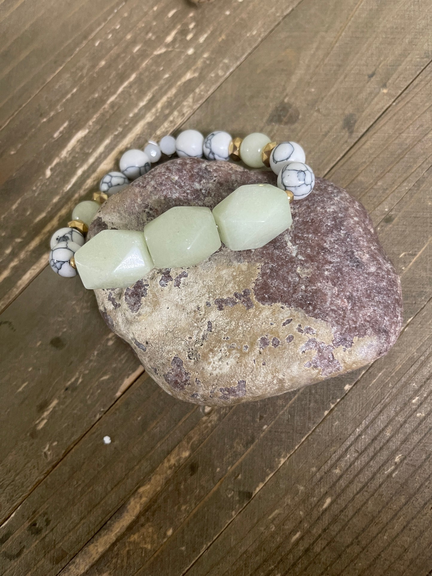 Mint & White Amazonite Stone beaded Stretch braceletPink tiful of LOVE