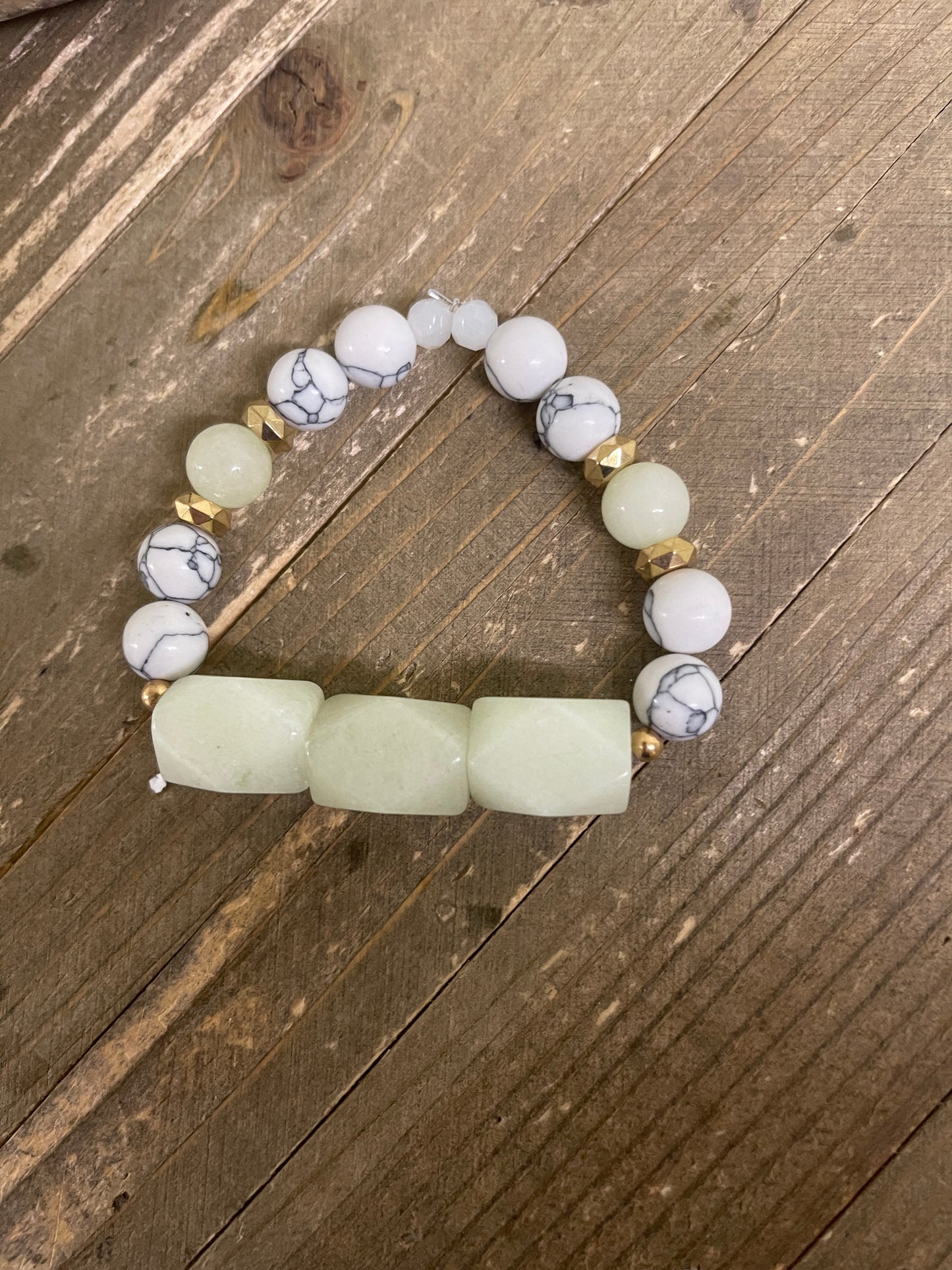 Mint & White Amazonite Stone beaded Stretch braceletPink tiful of LOVE
