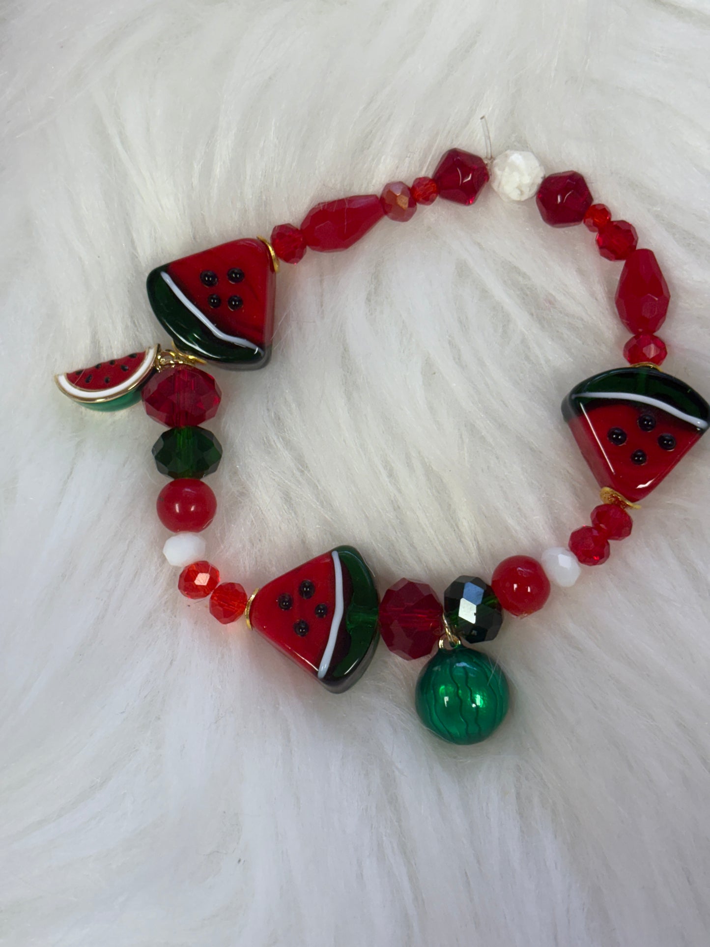 🍉 Watermelon Lampwork Glass Beaded Stretch Bracelet