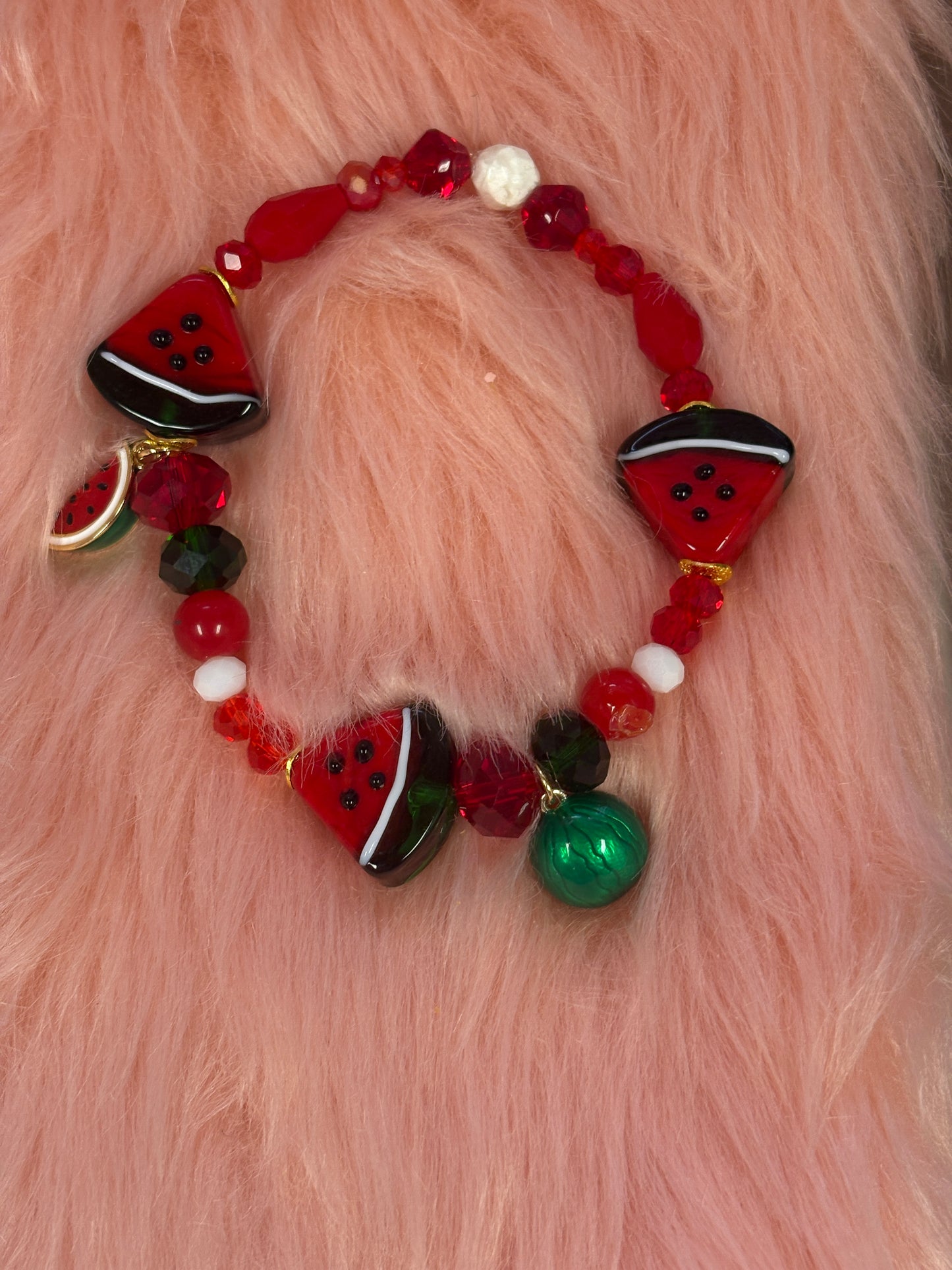 🍉 Watermelon Lampwork Glass Beaded Stretch Bracelet