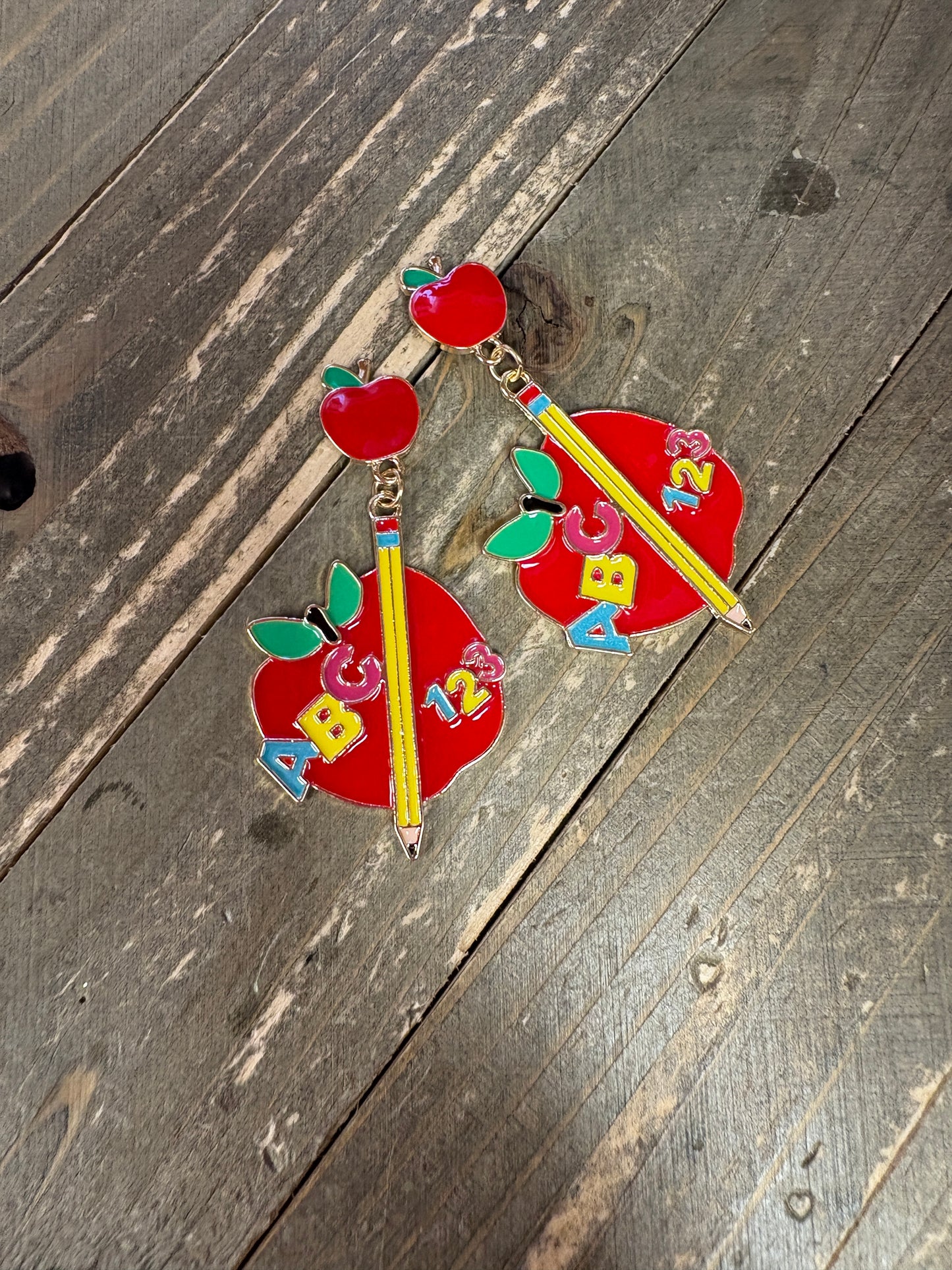 Back-to-School Teacher Apple & Pencil Statement Earrings