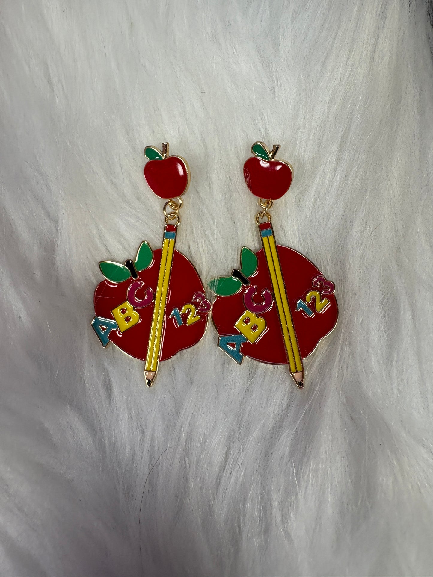 Back-to-School Teacher Apple & Pencil Statement Earrings
