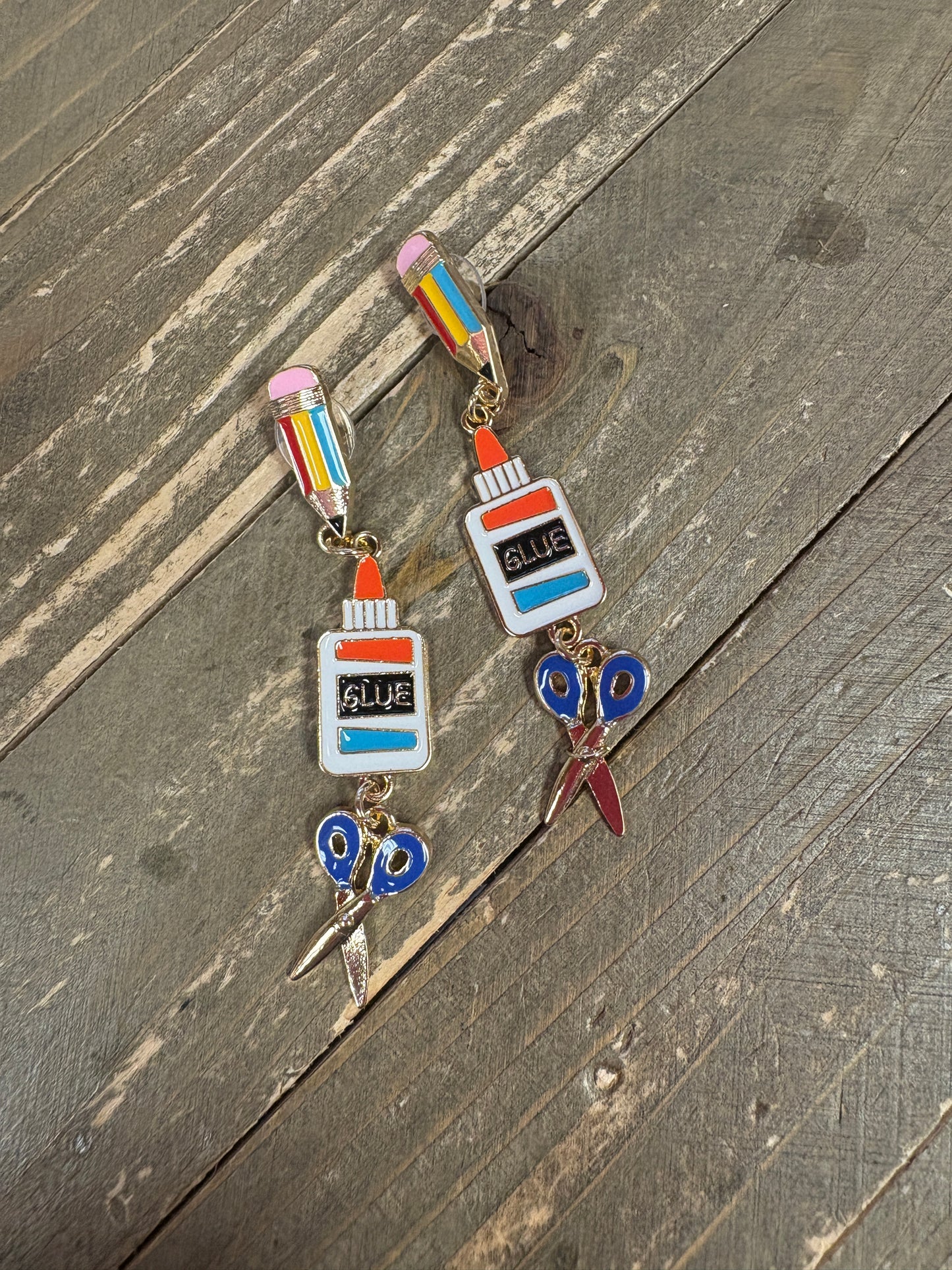 Back-to-School Craft Earrings – Pencil, Glue & Scissors Dangles