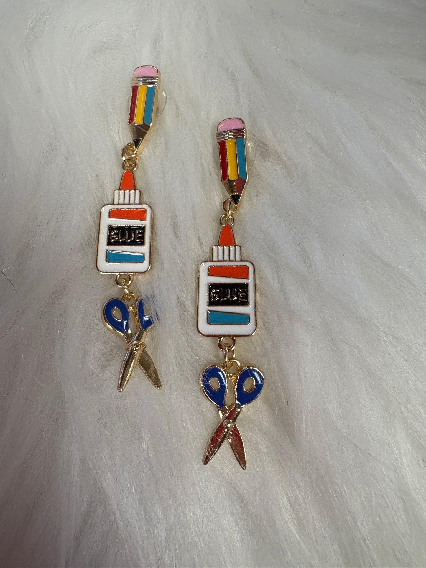 Back-to-School Craft Earrings – Pencil, Glue & Scissors Dangles