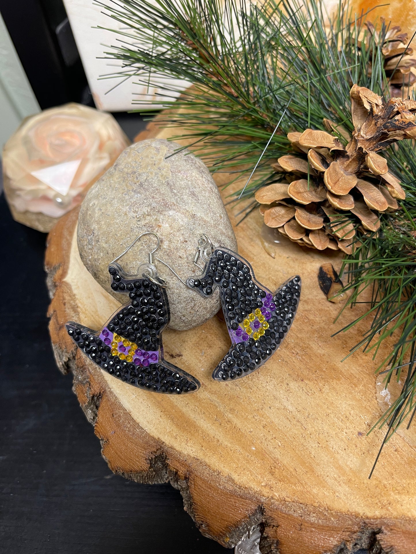 Halloween theme; Witch's Hat; Diamond Painting; Wire EarringsPink tiful of LOVE