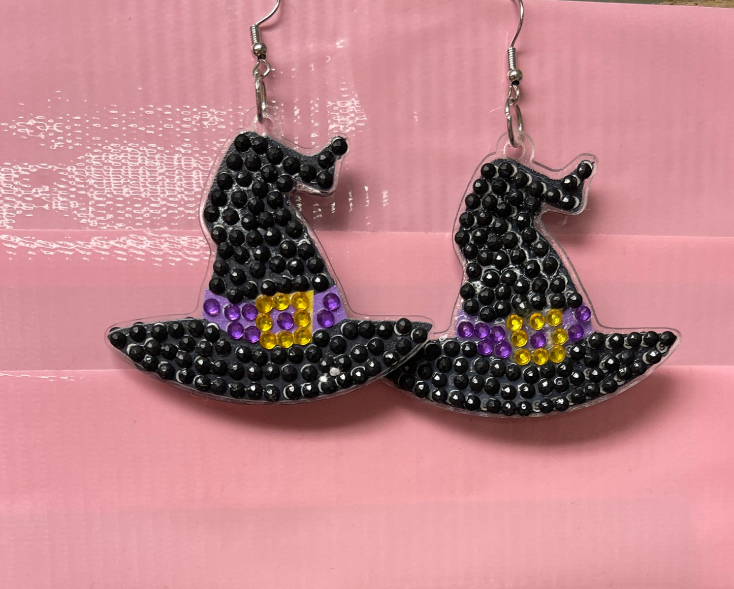 Halloween theme; Witch's Hat; Diamond Painting; Wire EarringsPink tiful of LOVE