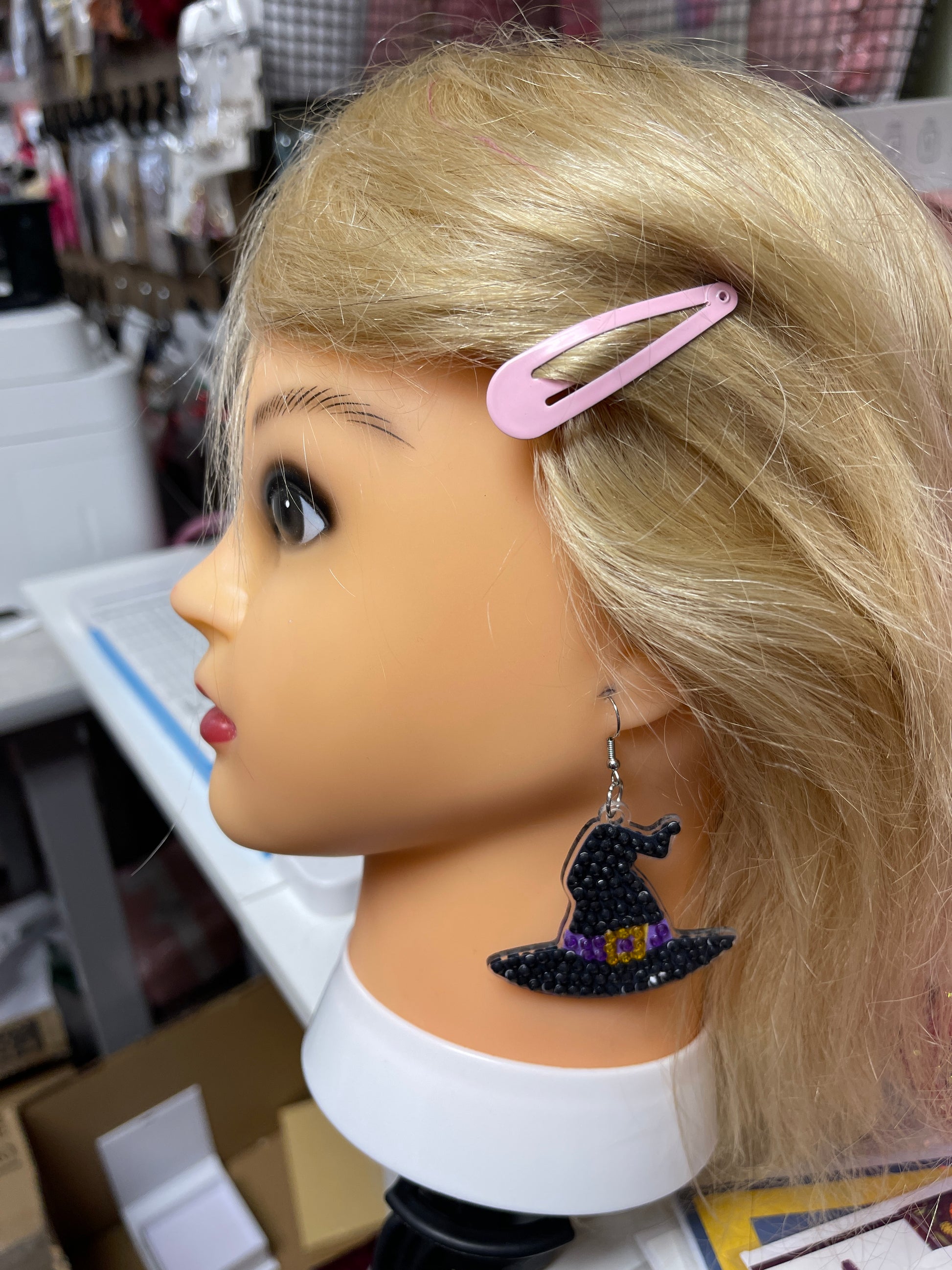 Halloween theme; Witch's Hat; Diamond Painting; Wire EarringsPink tiful of LOVE