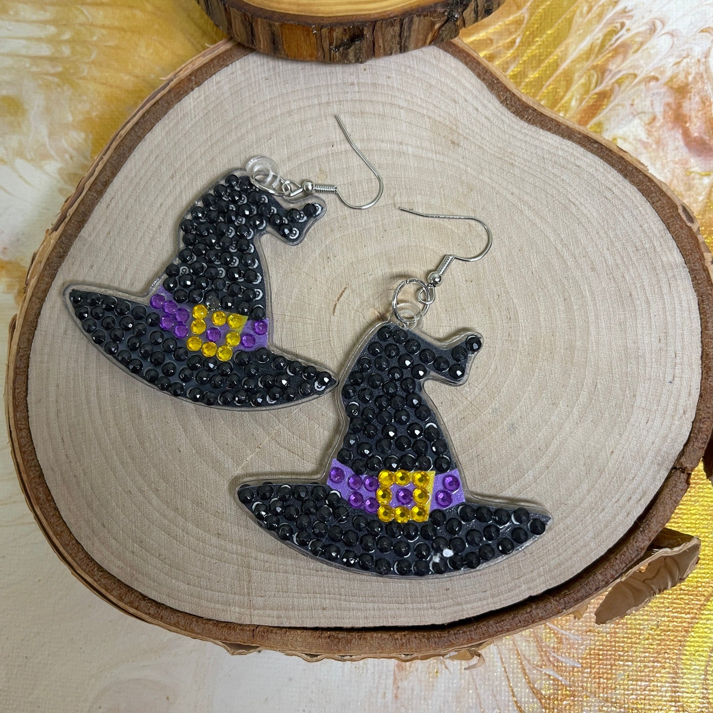 Halloween theme; Witch's Hat; Diamond Painting; Wire EarringsPink tiful of LOVE