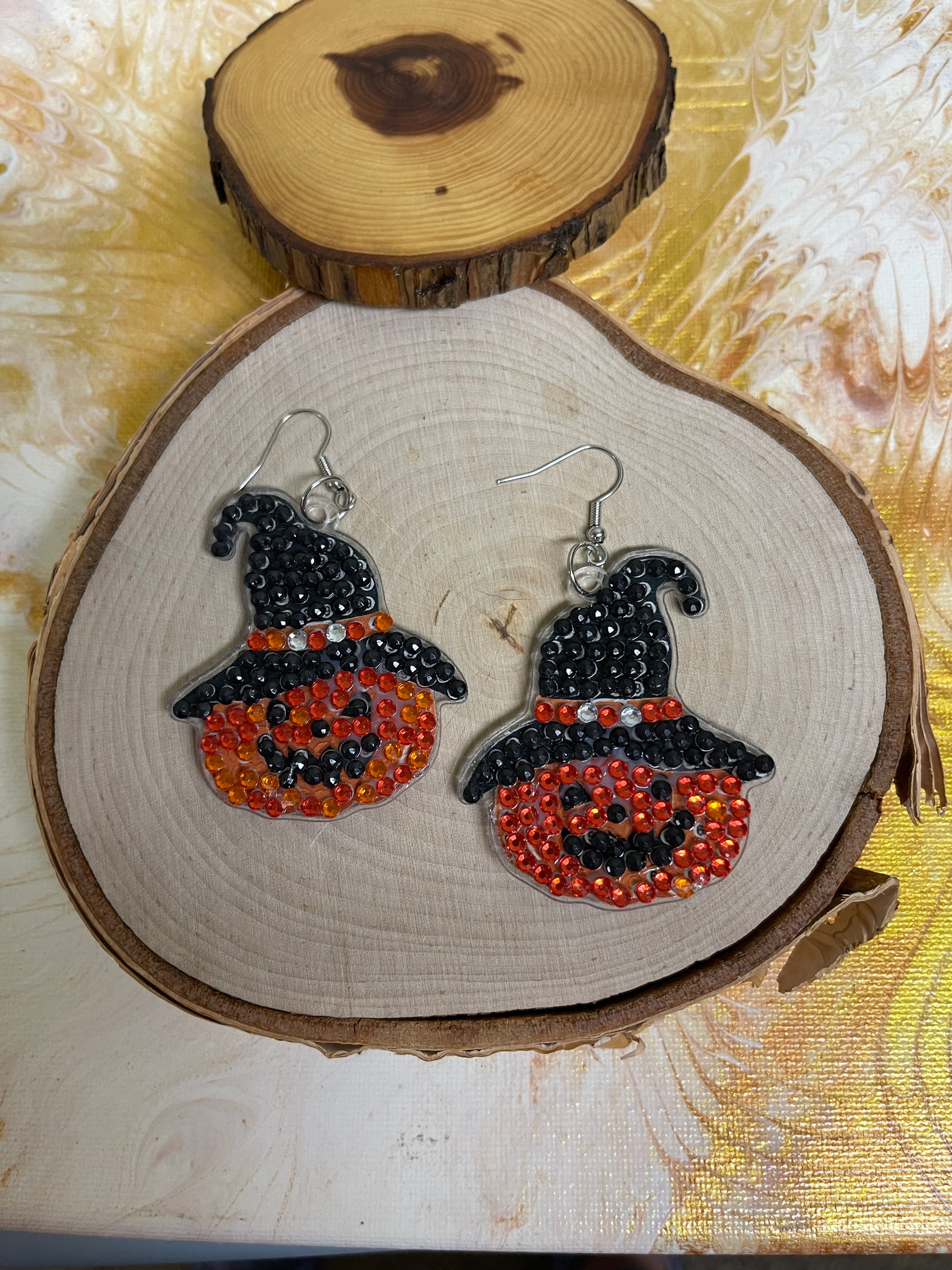 Jack-o-Latern; Diamond Painting; Halloween Theme; Wire EarringsPink tiful of LOVE