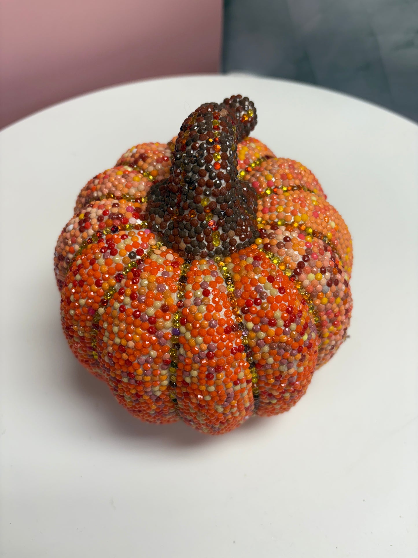 Sparkling Diamond Art Pumpkin – One-of-a-Kind Handmade Décor