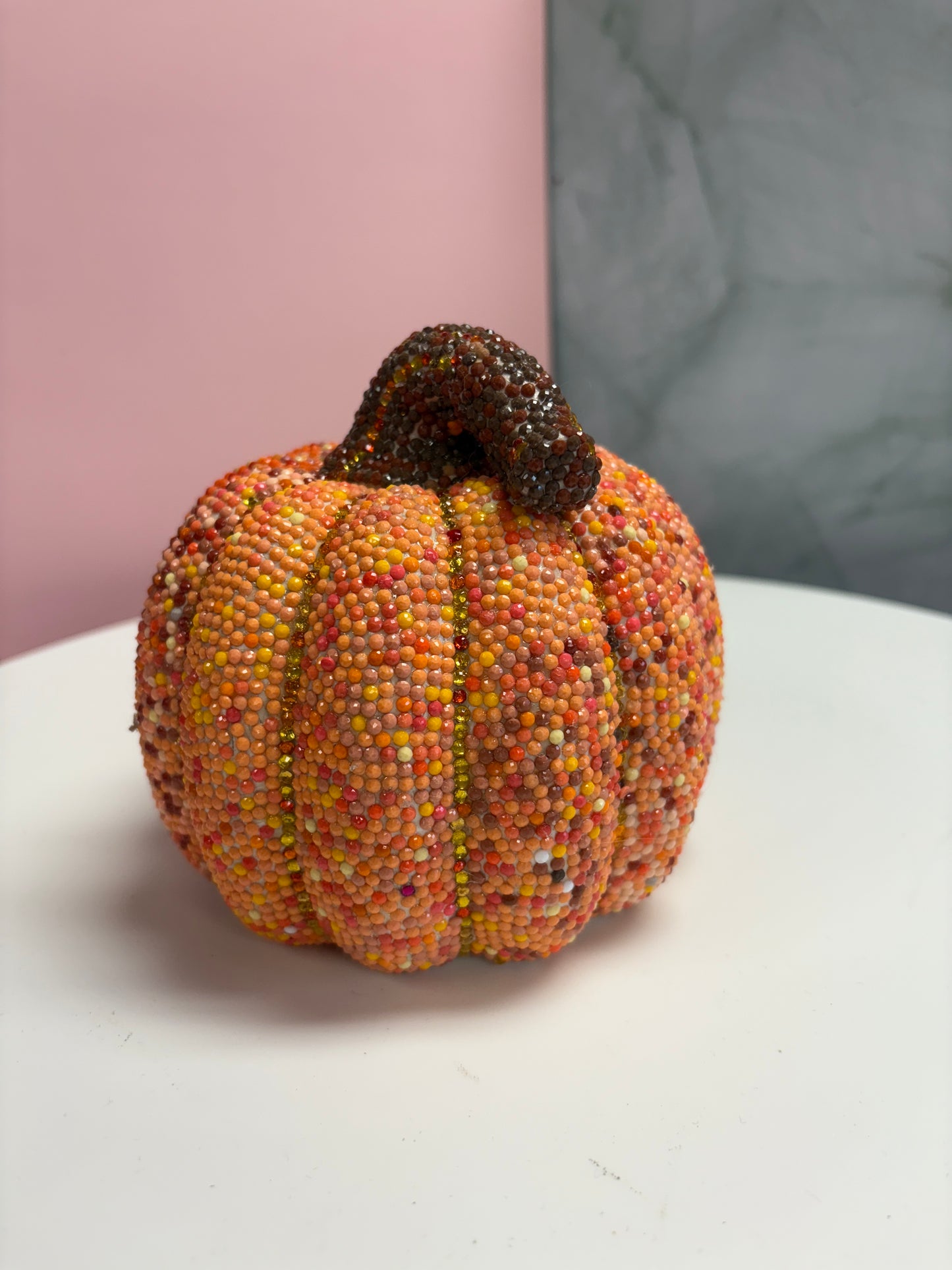Sparkling Diamond Art Pumpkin – One-of-a-Kind Handmade Décor