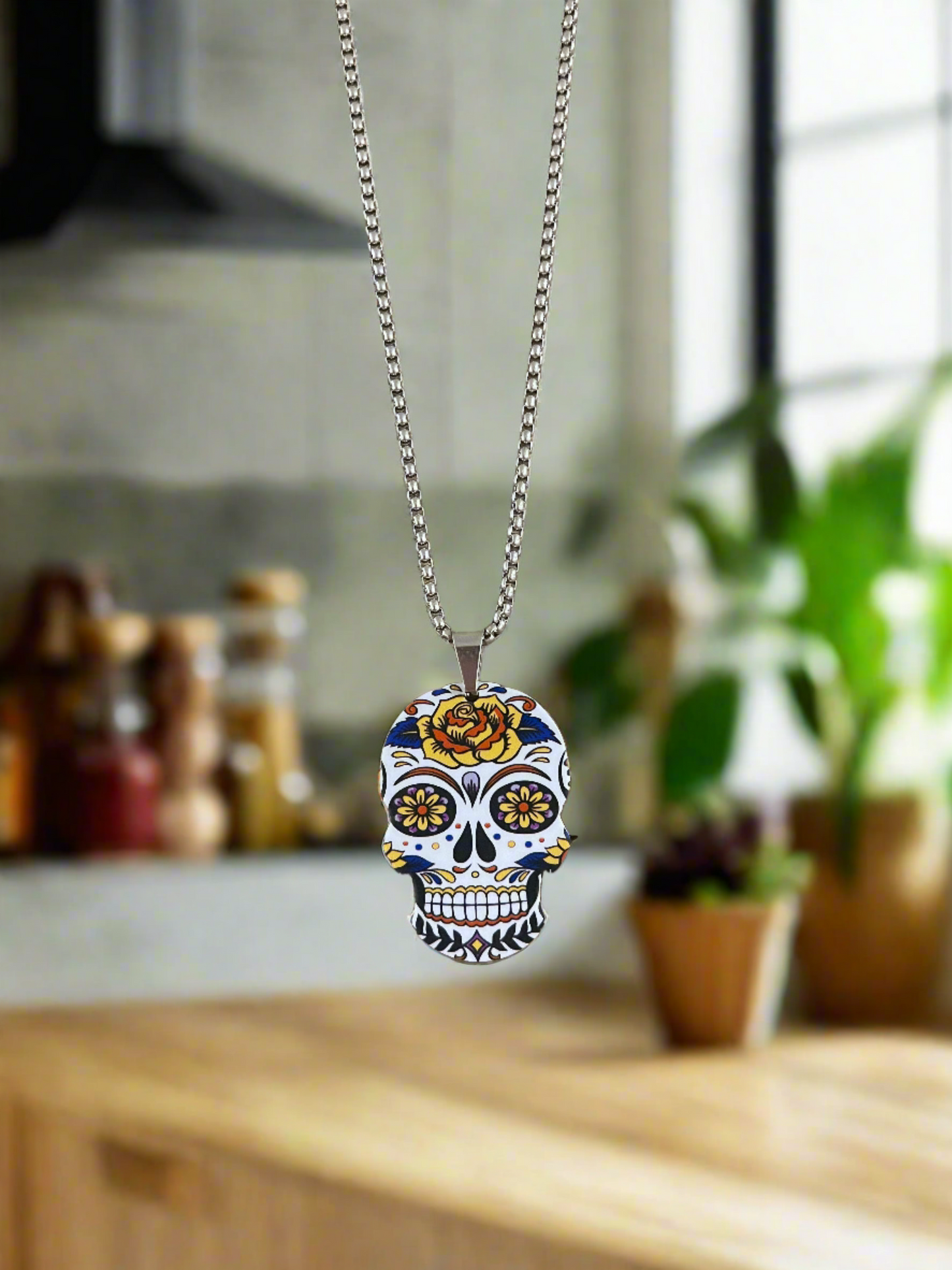 Sugar Skull Pendant on a Silver Chain NecklacePink tiful of LOVE