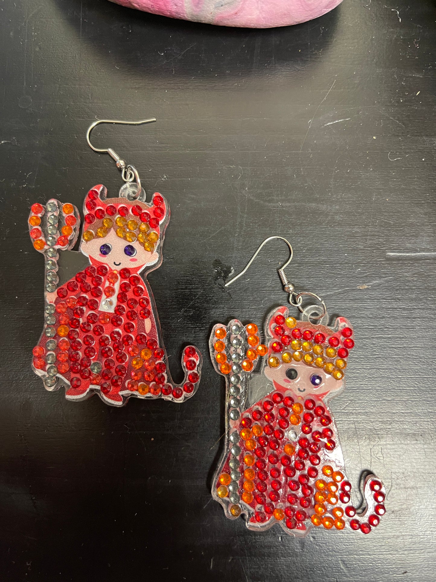 Halloween- Diamond Painting Little Devil  Wire Earrings-19Pink tiful of LOVE