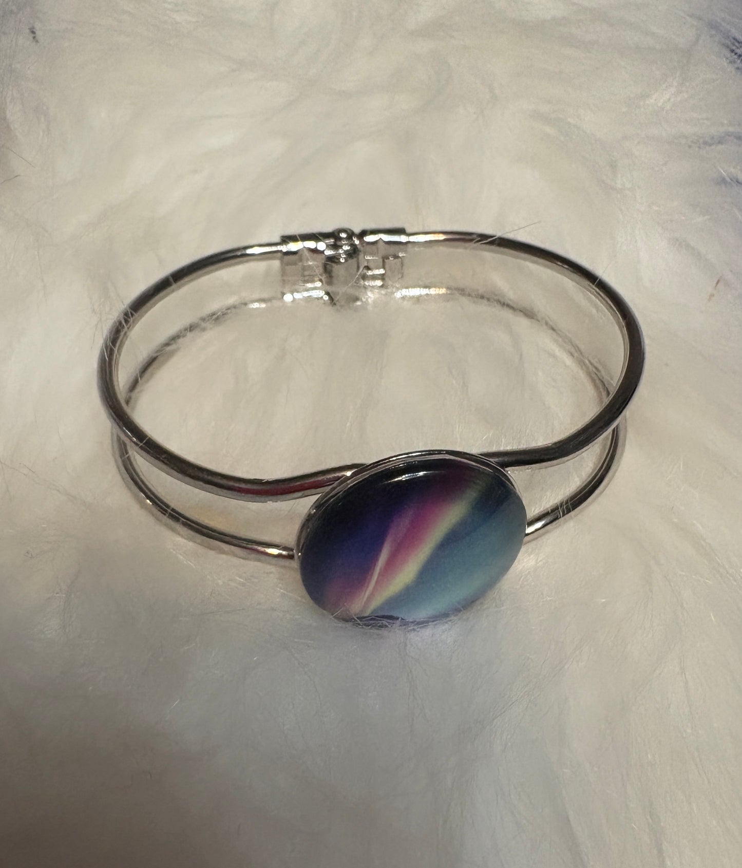 Aurora Lights Cabochon Silver Bracelet