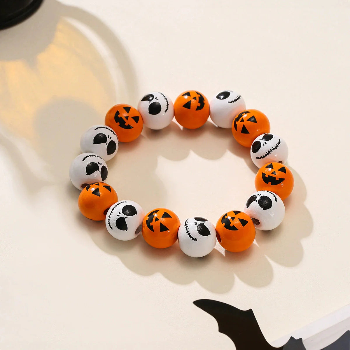 Halloween-pumpkin & Jack's Mask Wooden Beaded Elastic/Stretch BraceletPink tiful of LOVE