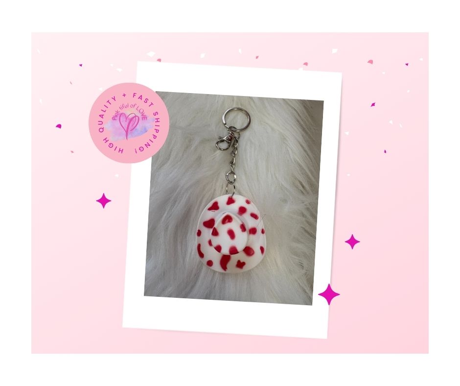 Western Pink Cow Print Hat Key Chain