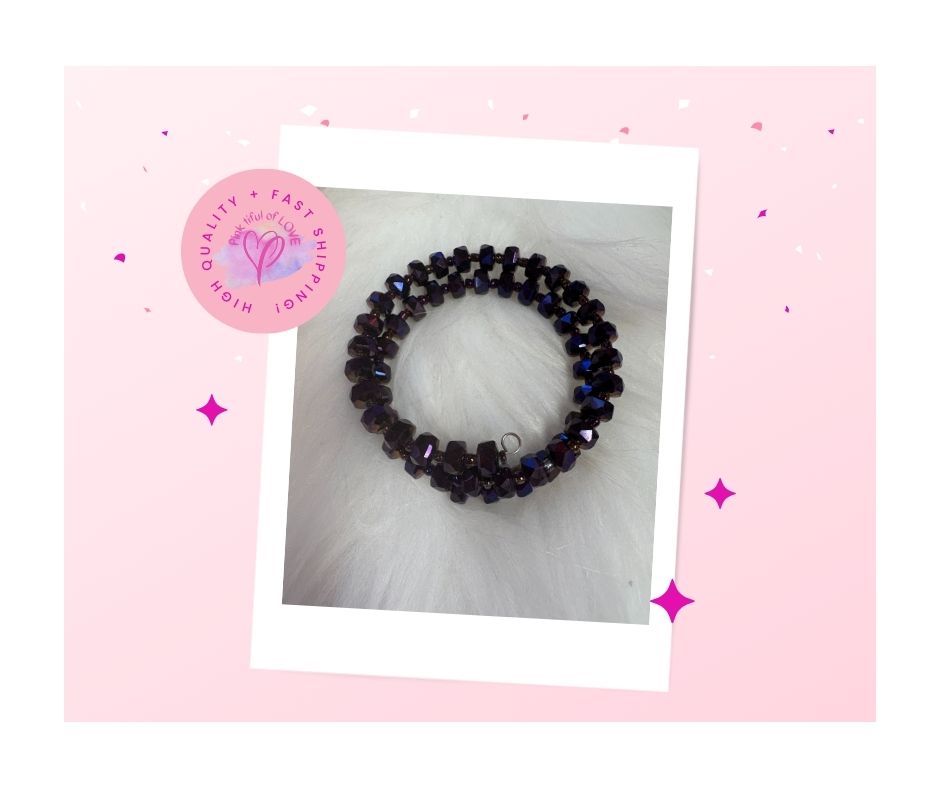 Purple and Oil Spill Beaded Coil Bracelet