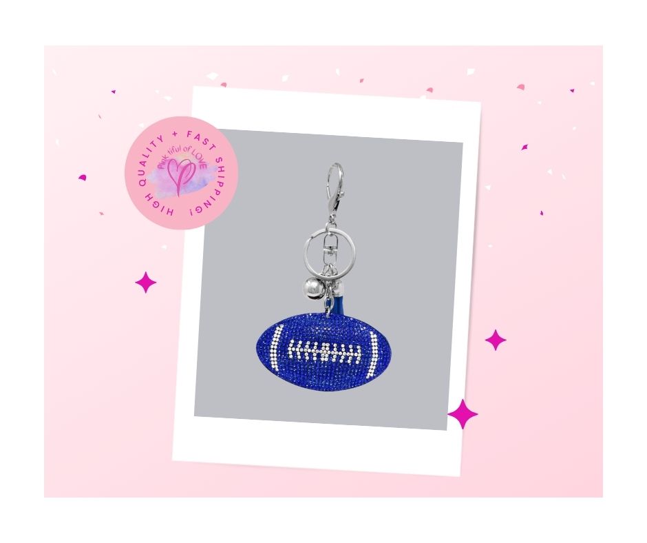 Bling Crystal Blue Football Key Chain