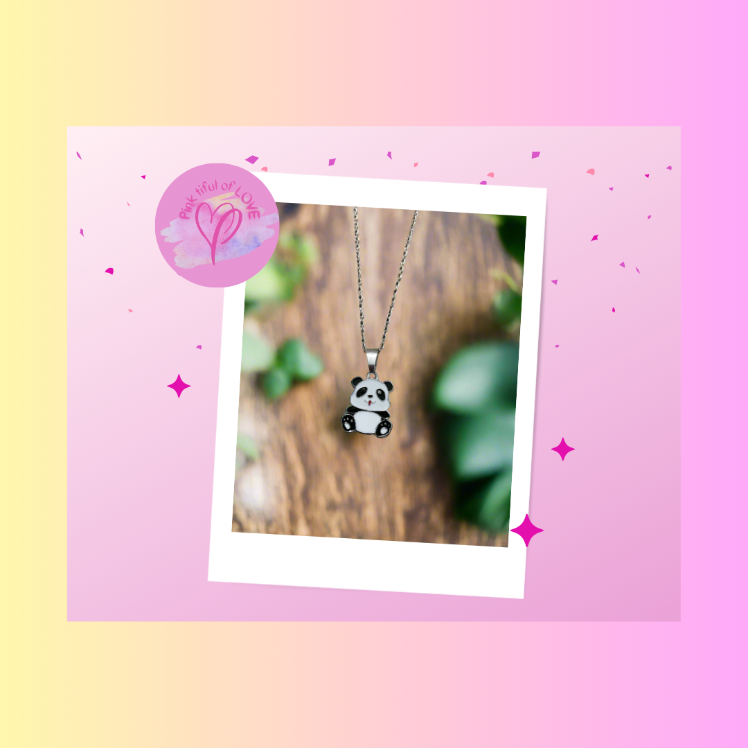 Adorable Panda Pendant on a Silver Chain NecklacePink tiful of LOVE