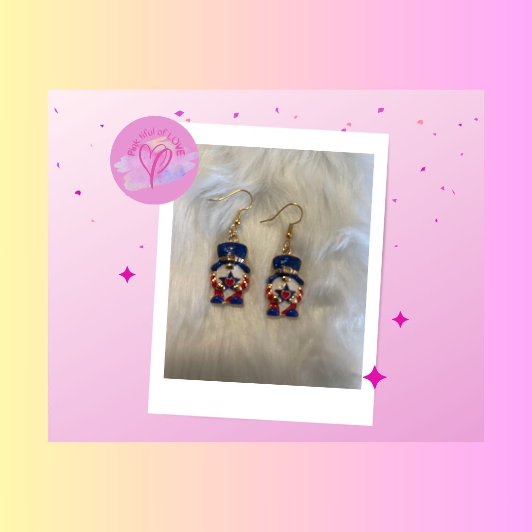Patriotic Gnome Wire Earrings; red white & bluePink tiful of LOVE