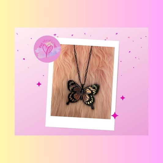 Plated Butterfly Pendant on a Black chain Necklace