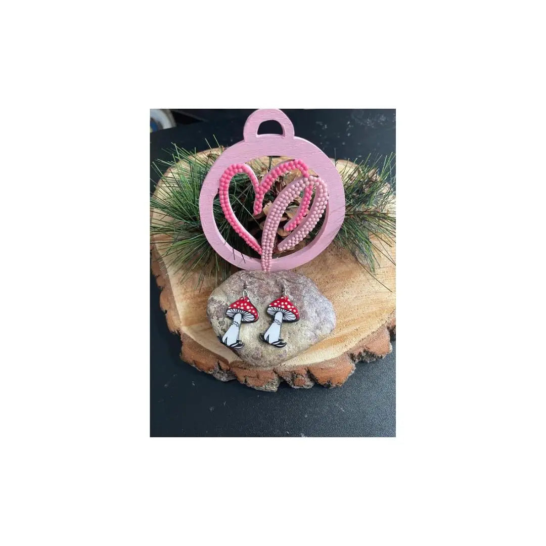 Red Mushroom Toadstool Charm Wire earringsPink tiful of LOVE